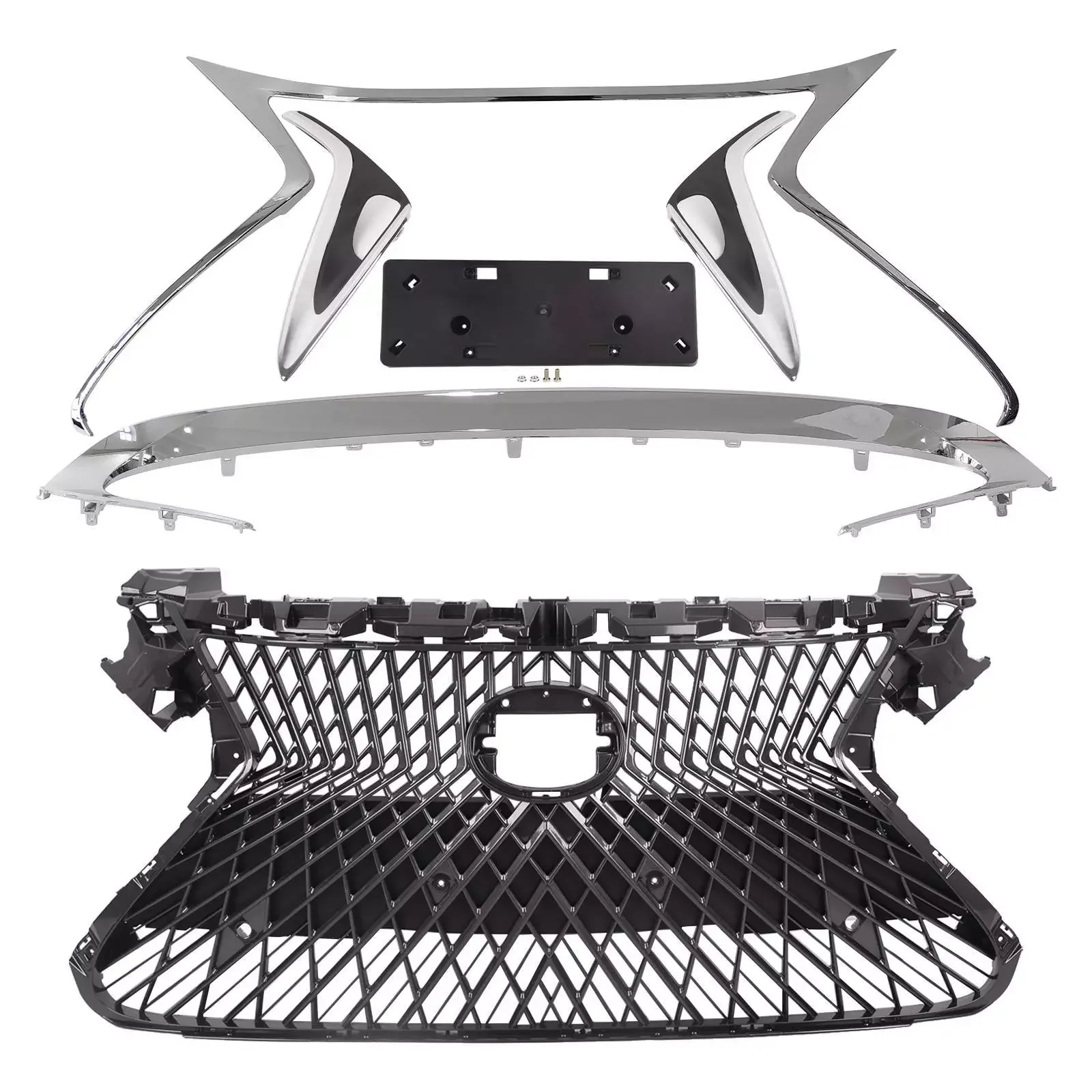 Front Upper Grille W/Trim Molding Fog Trims Set For Lexus ES300H ES350 2016-2018