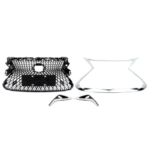 Front Upper Grille W/Trim Molding Fog Trims Set For Lexus ES300H ES350 2016-2018 - Image 3