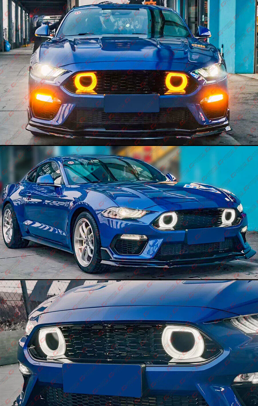 Front Upper Grille W/ White & Amber LED Halo Ring Duct Fits For 21-23 Ford Mustang Mach 1 - Image 5