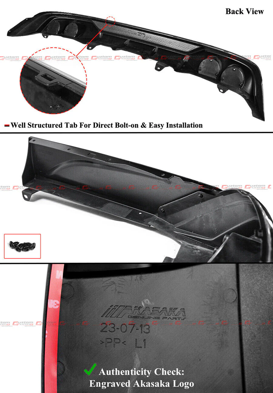 Full Black Rear Bumper Diffuser + Exhaust Tips + Corner Extensions fit for Honda Accord 2023-2026 - Image 3