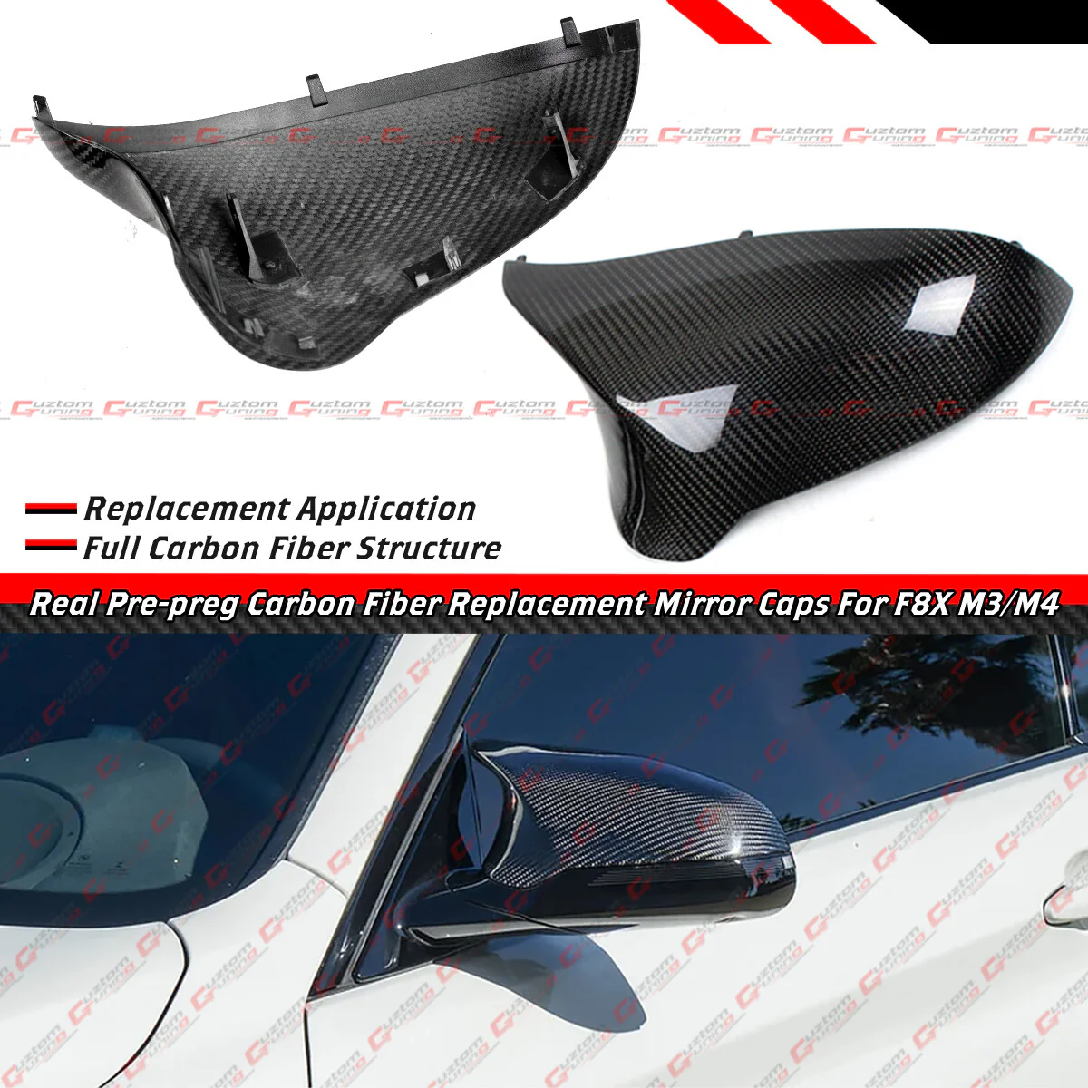 Full Dry Carbon Fiber Replacement Mirror Cover For BMW F80 M3 F82 F83 M4 F87 M2C