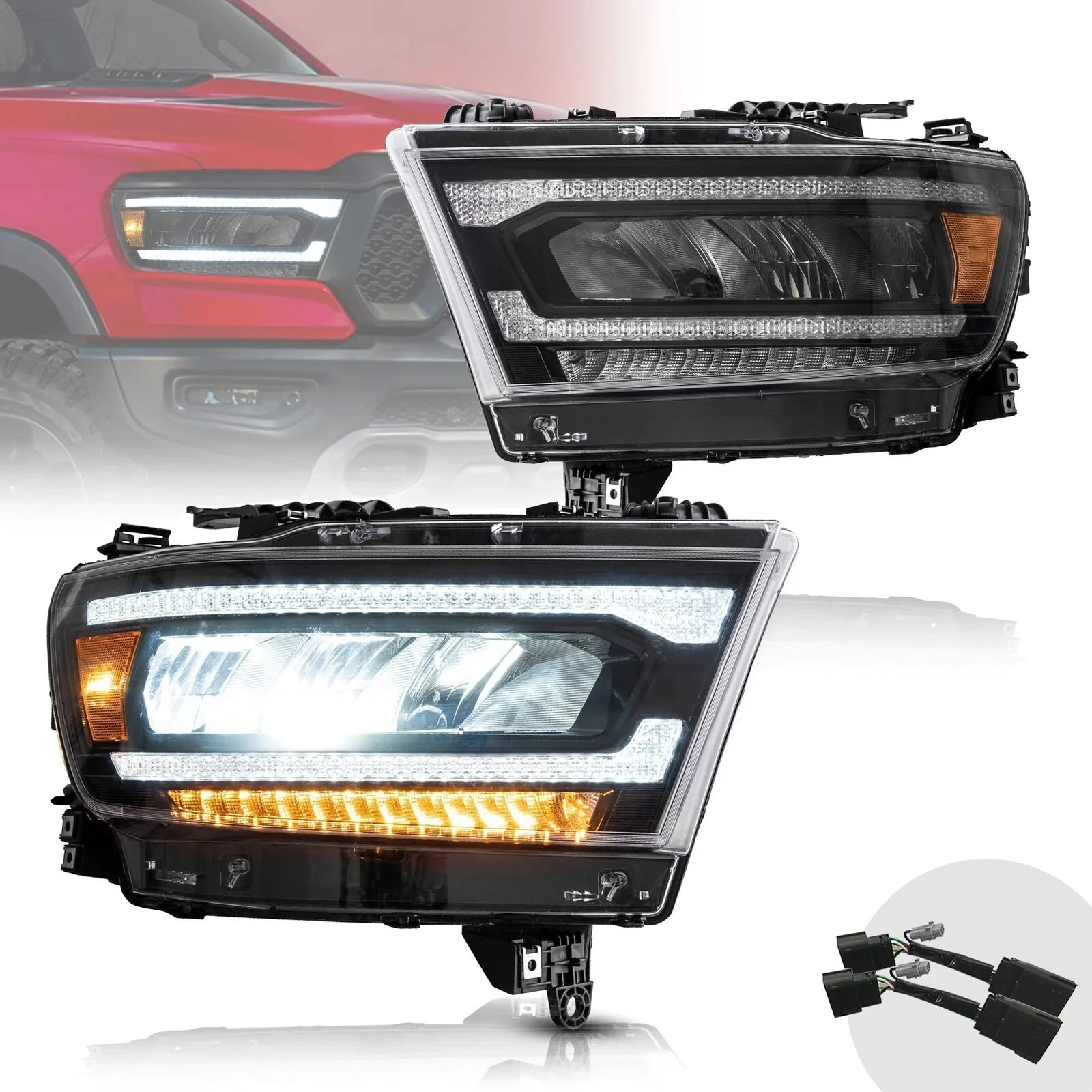 Bright Full LED Projector Headlights For 2019 2020 2021 Dodge Ram 1500