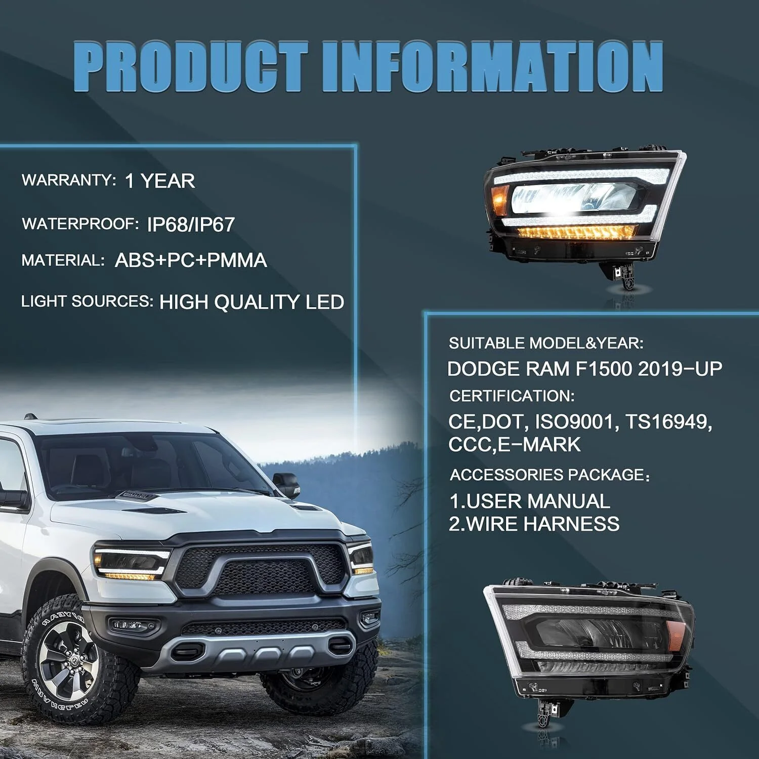 Bright Full LED Projector Headlights For 2019 2020 2021 Dodge Ram 1500 - Image 12