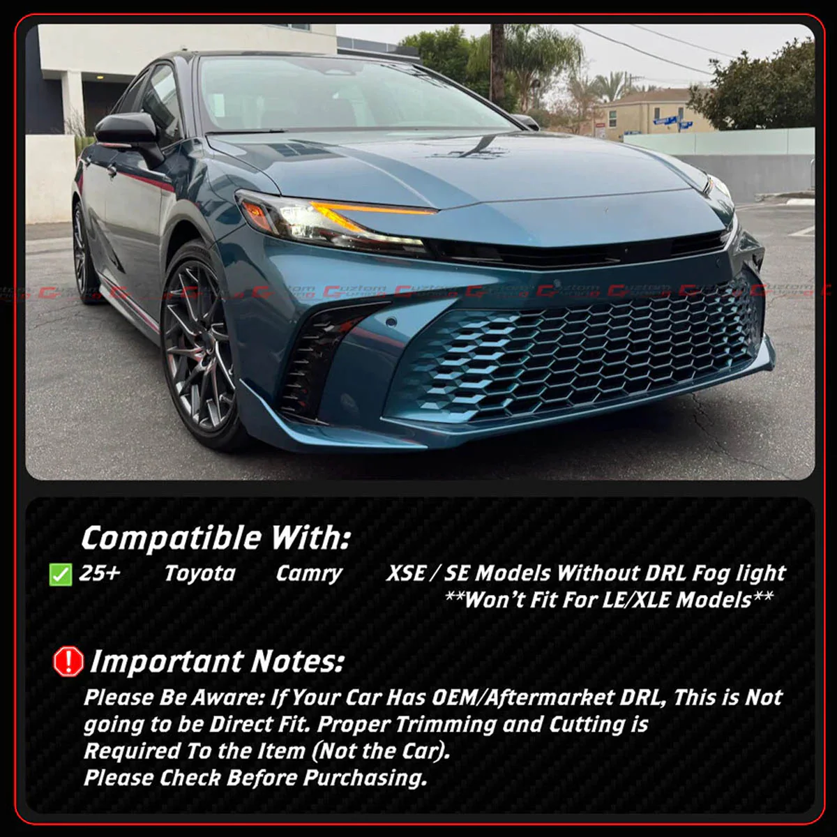 Gloss Black 3-Piece Front Bumper Lip Splitter For 2025-2026+ Toyota Camry SE XSE - Image 2
