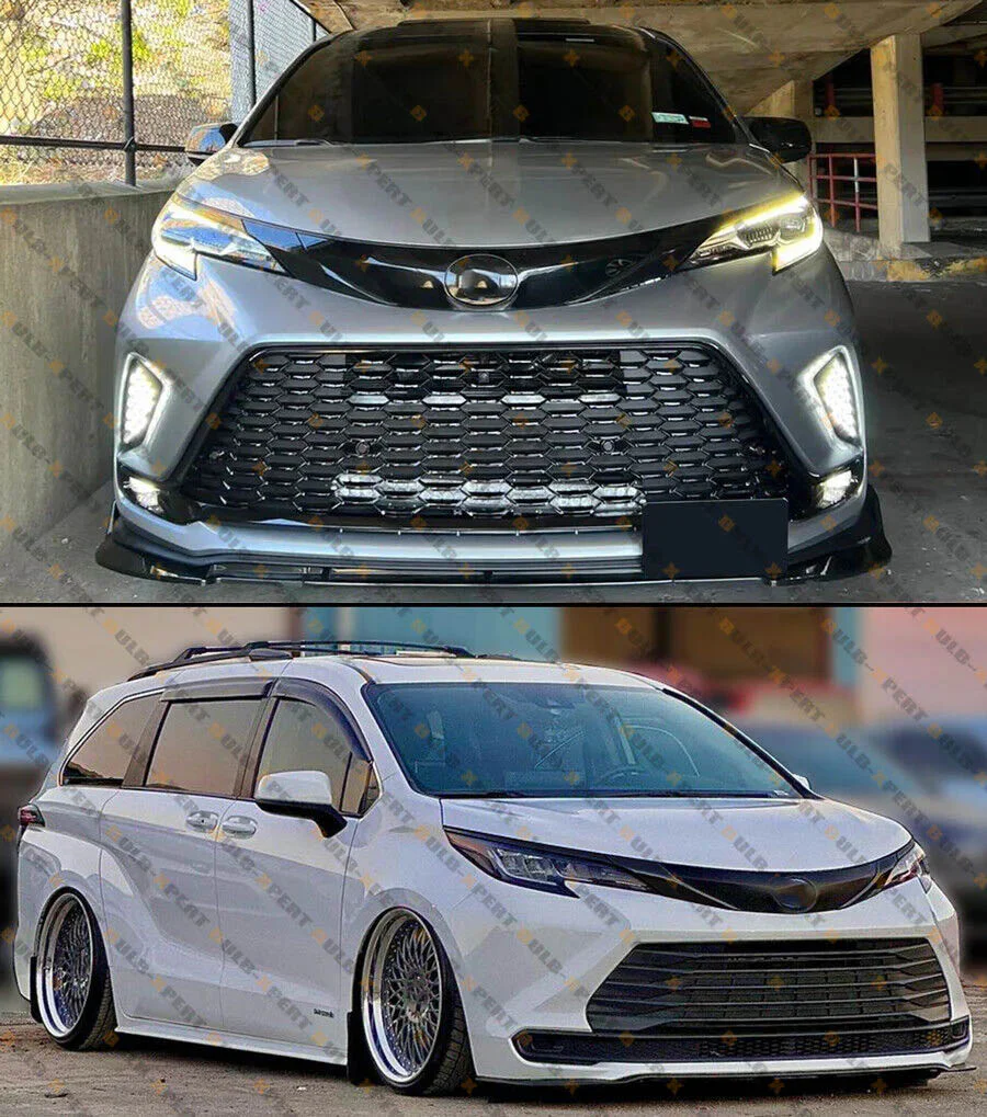 Gloss Black Chrome Delete Front Bumper Grille & Headlight Garnish Trims For 2021-2026 Toyota Sienna - Image 4