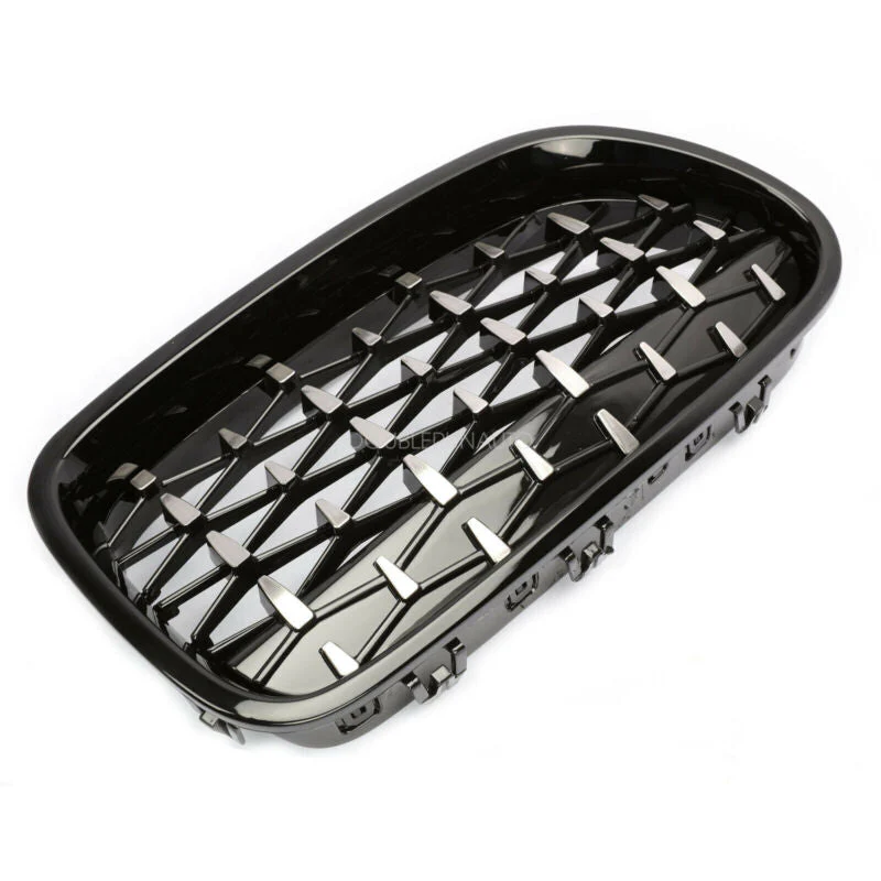 Gloss Black + Silver Diamond Front Kidney Grill for BMW 5-Series F10 Sedan 528i 535i 550i 2010-2016 - Image 2