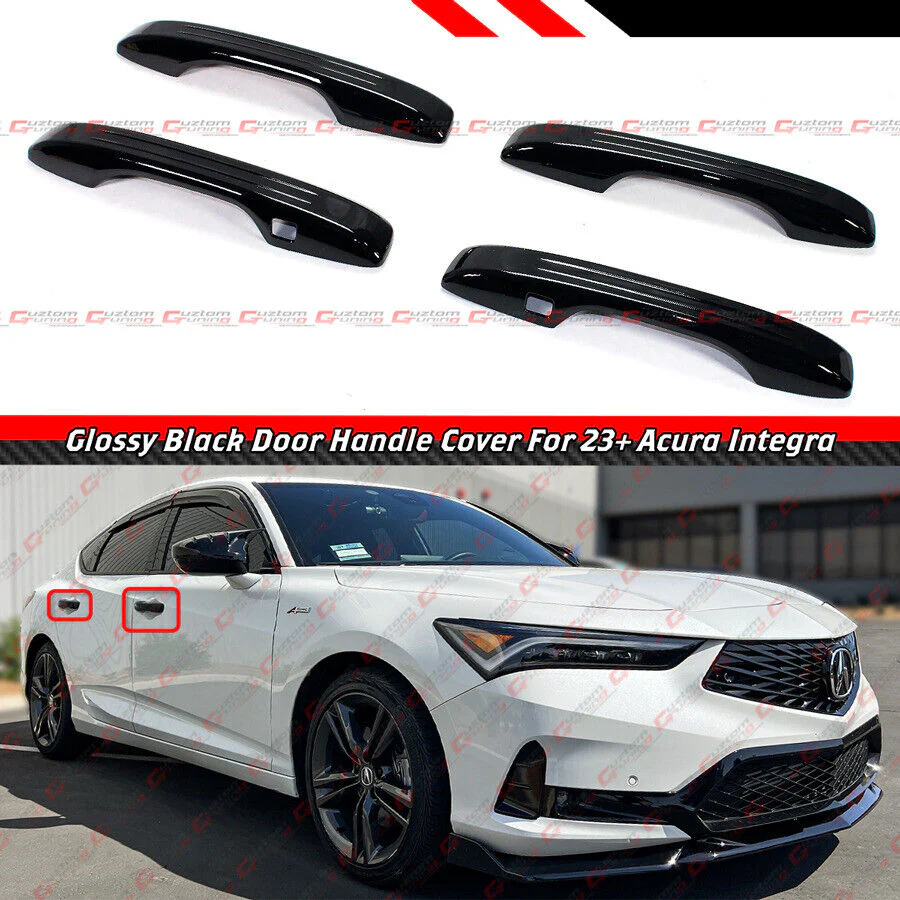 Gloss Black Door Handle Cover Trim Overlay Cap Set 4pc For 2023-2025 Acura Integra w/ Smart-Key - Image 2