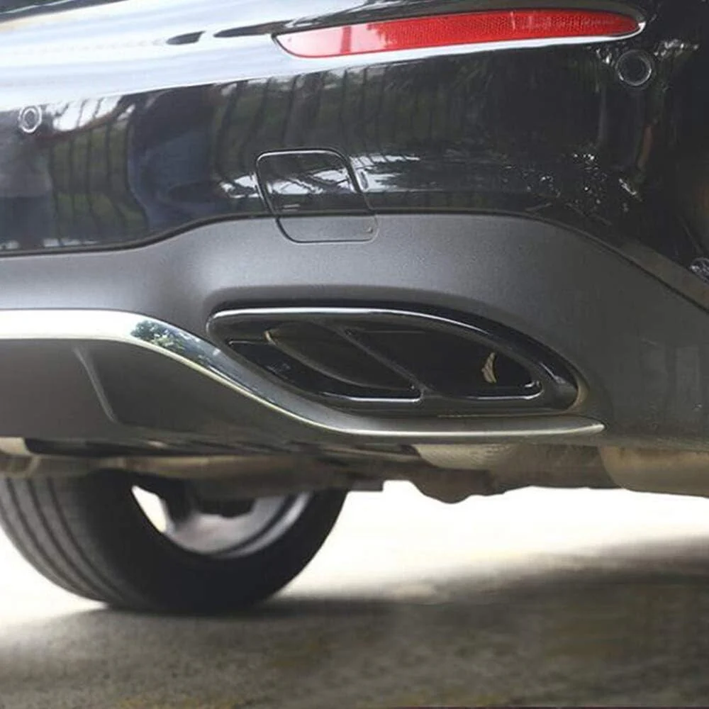 Gloss Black Exhaust Tip Covers Trim Fit Mercedes W205 C-Class W213 E-Class X253 GLC AMG Line - Image 3