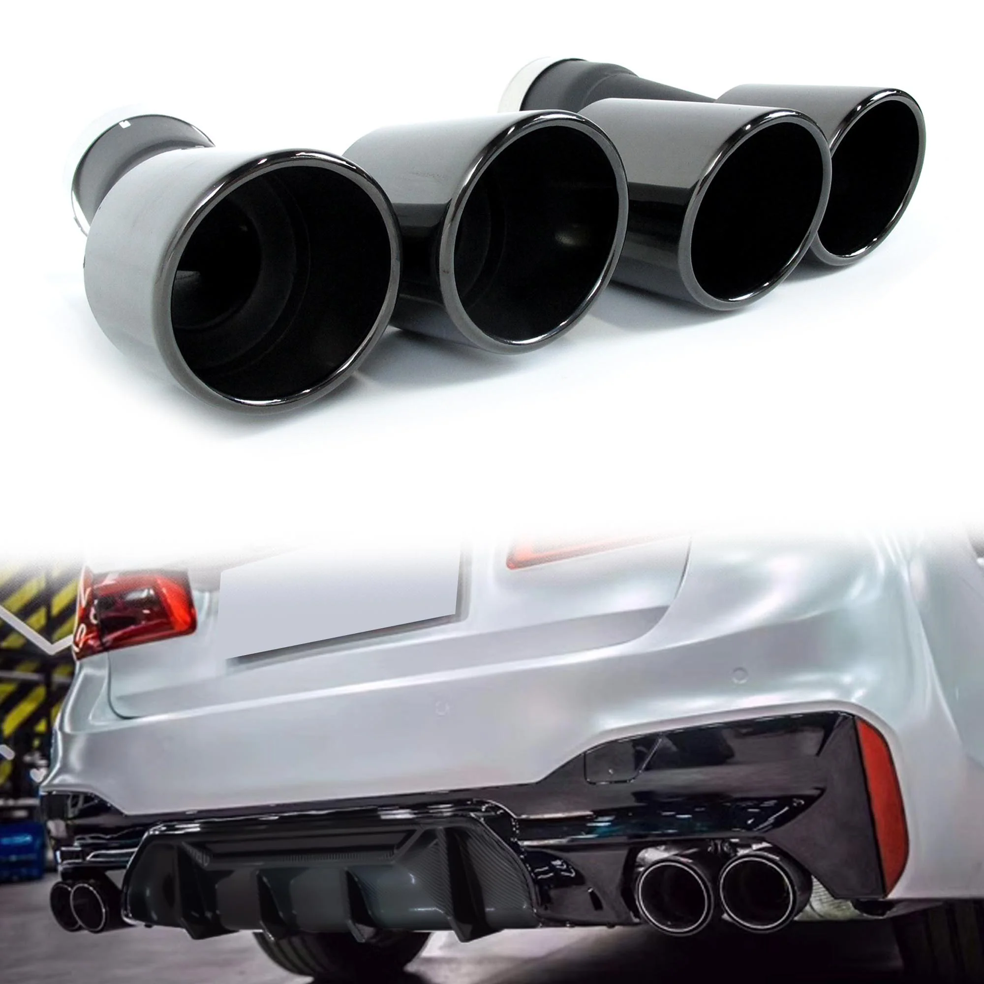 Gloss Black Muffler Exhaust Tips for BMW 5-Series G30 530i 540i M-Sport 2017–2024