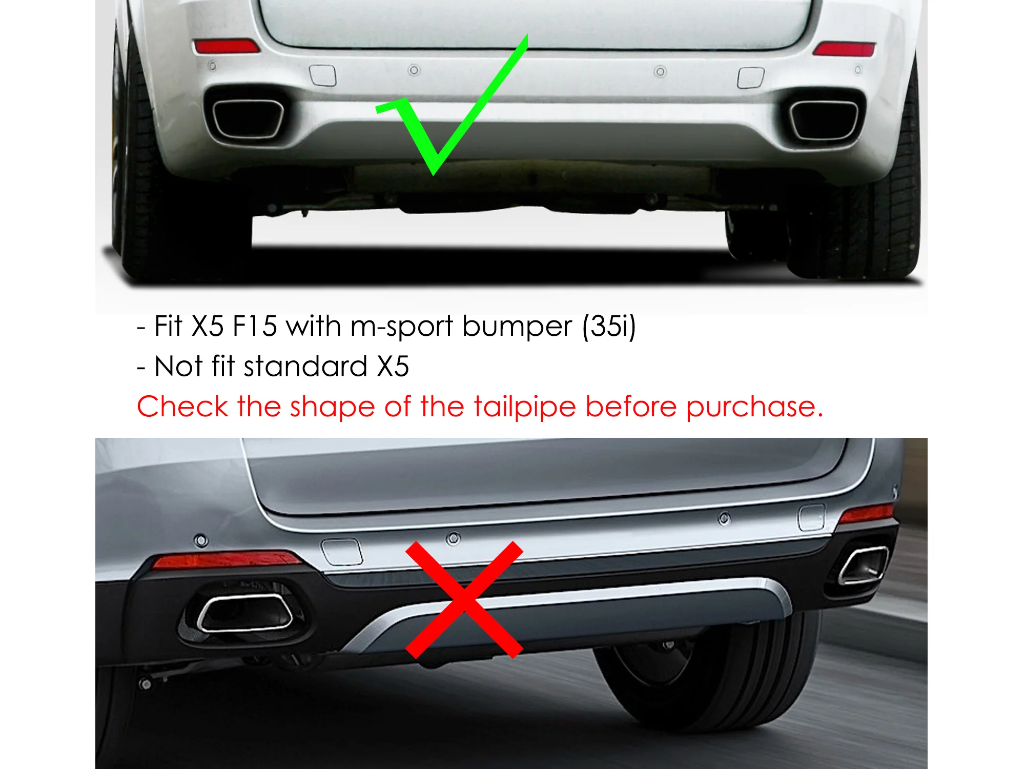 Gloss Black Exhaust Tips Tail Pipe fit for BMW X5 F15 35i M -Sport 2014-2018 et316 - Image 3