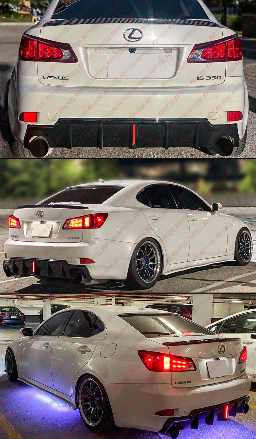 Gloss Black For 2006-2013 Lexus IS250 IS350 LED Rear Bumper Diffuser Valance - Image 4