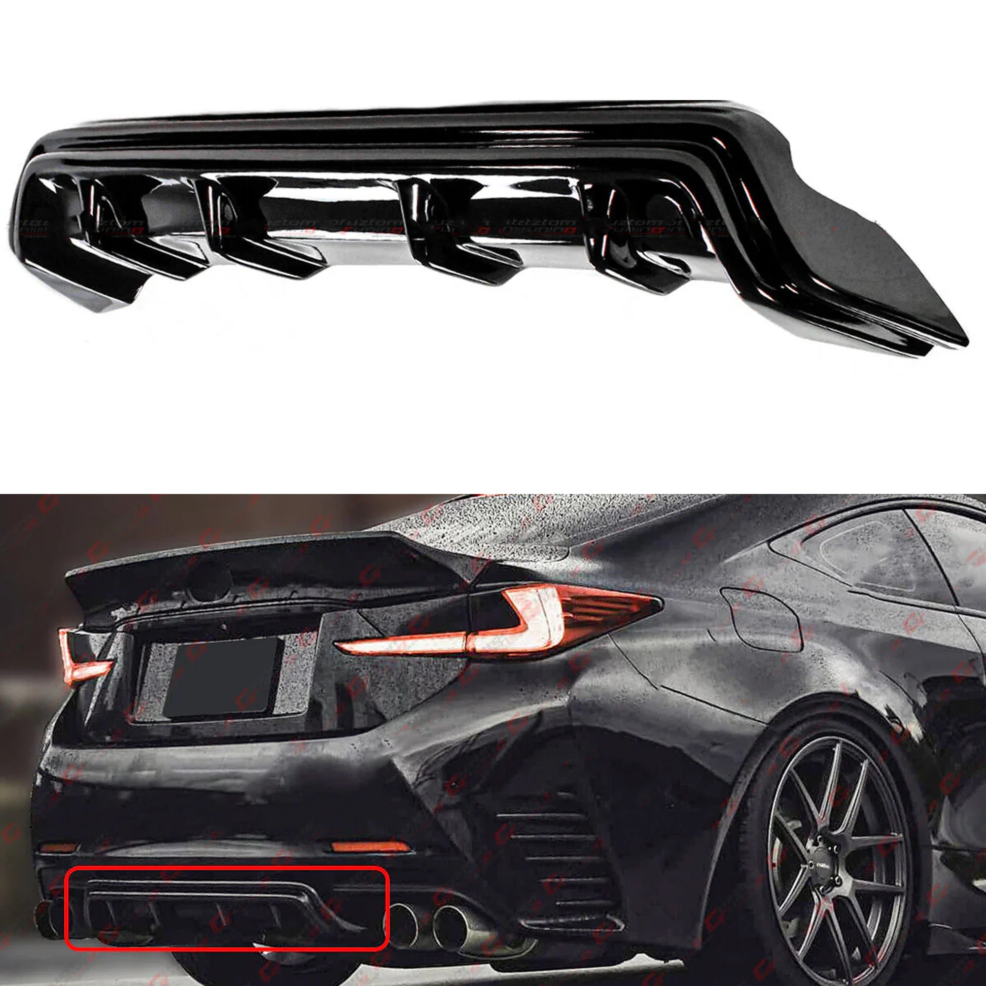 Gloss Black For 2015-2018 Lexus RC300 RC350 F-Sport Shark Fin Rear Bumper Diffuser
