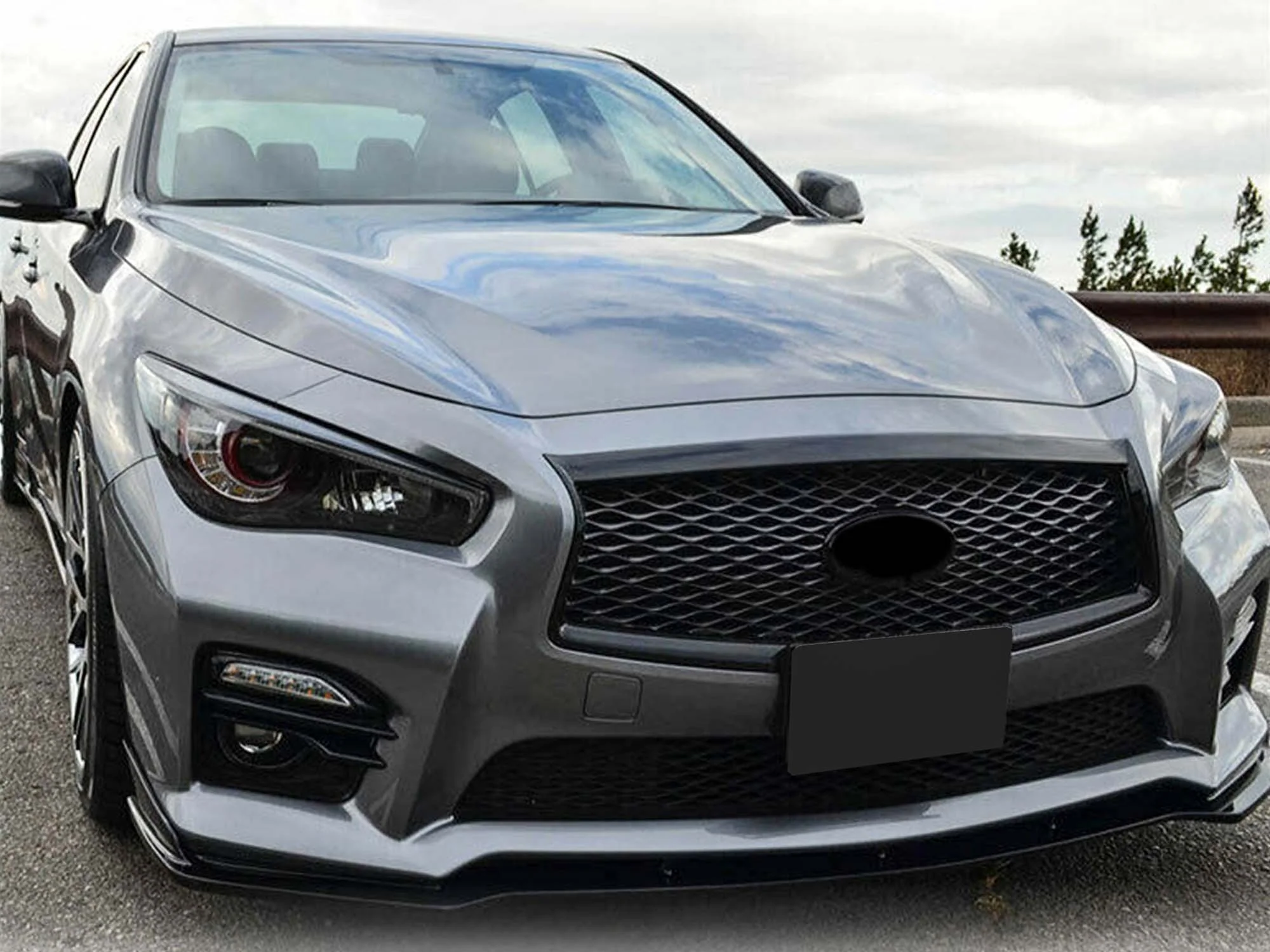 Gloss Black Front Bumper Grill Honeycomb for Infiniti Q50 2014-2017 - Image 11