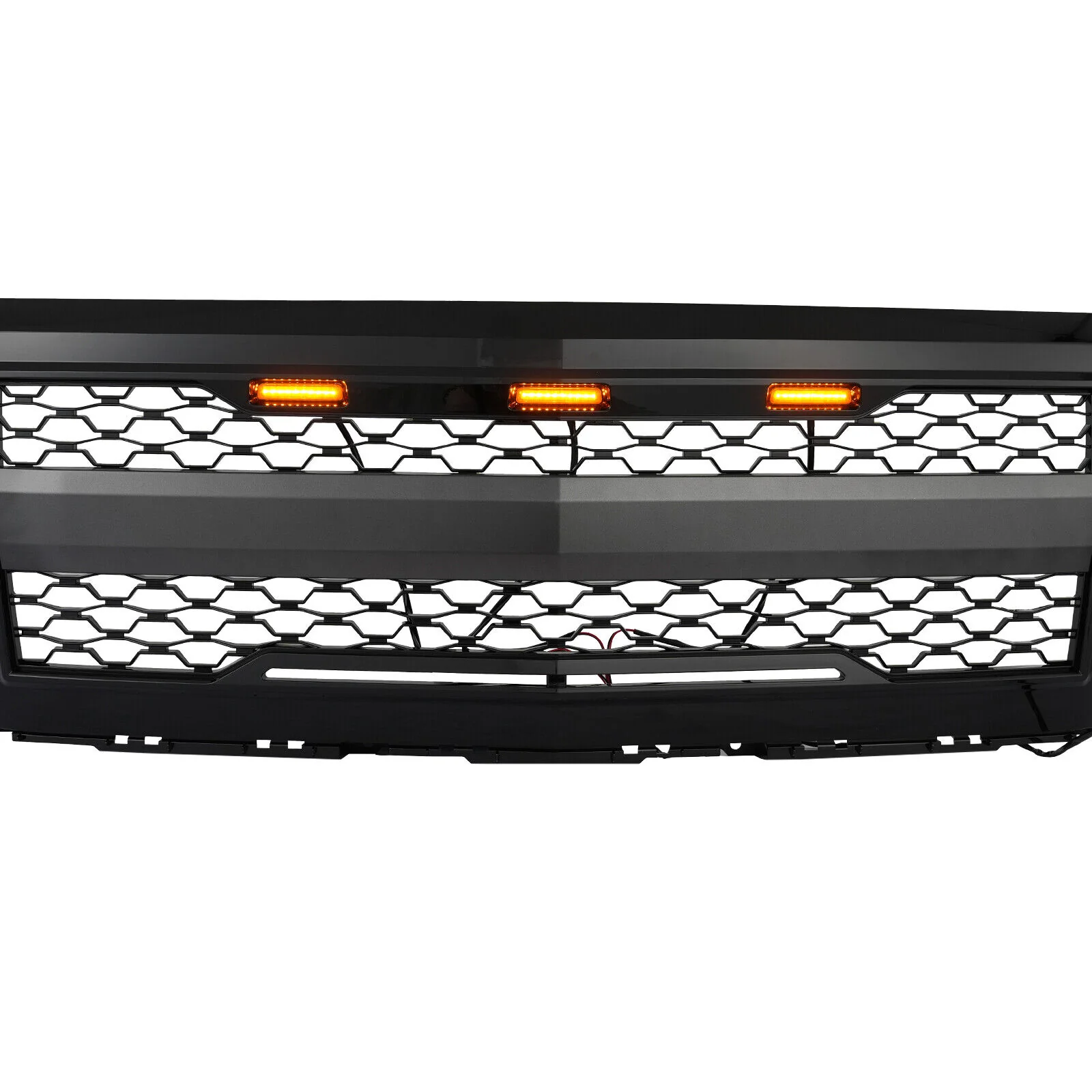 Gloss Black Front Bumper Hood Upper Grille w/Light For 2014-2015 Chevy Silverado 1500 - Image 5