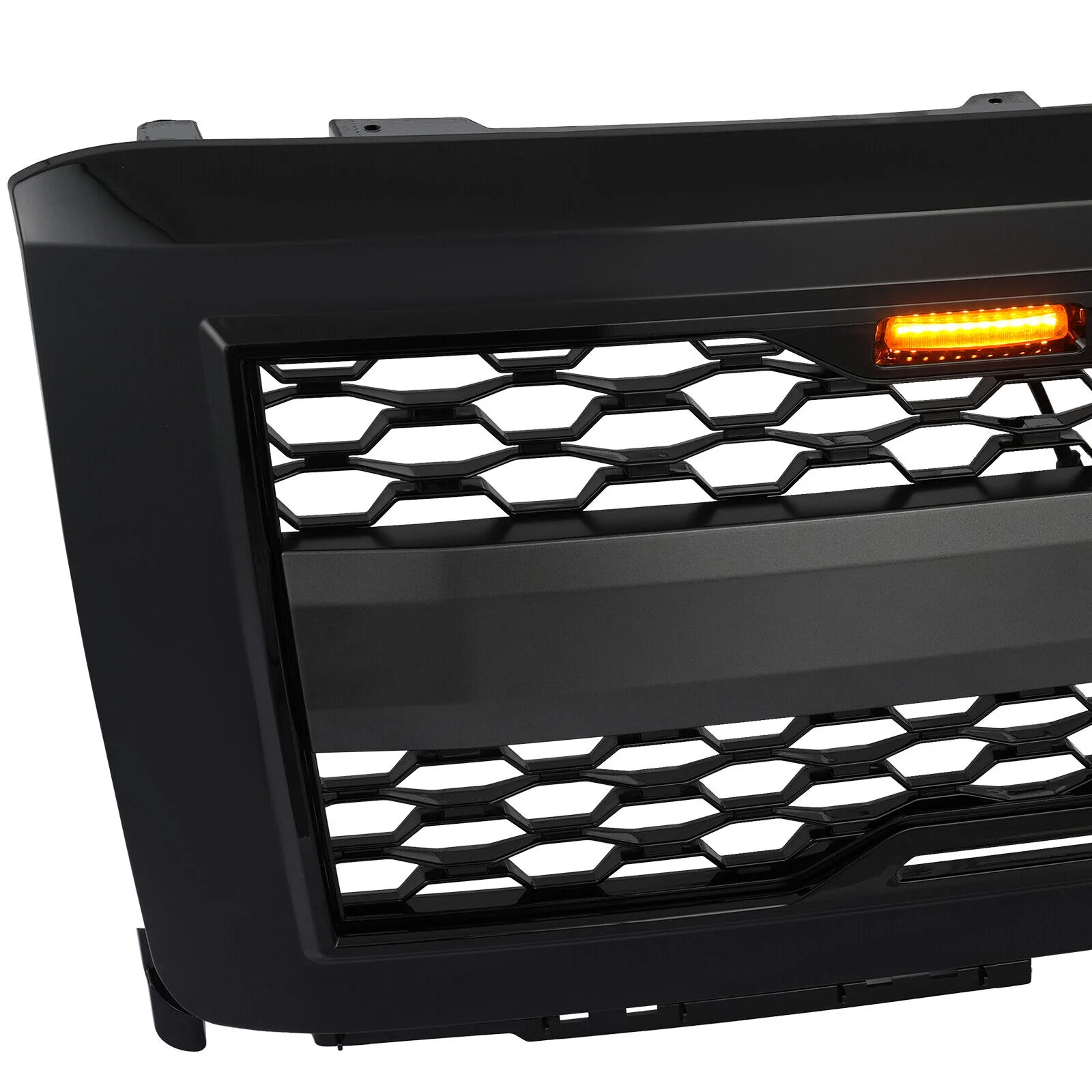 Gloss Black Front Bumper Hood Upper Grille w/Light For 2014-2015 Chevy Silverado 1500 - Image 7