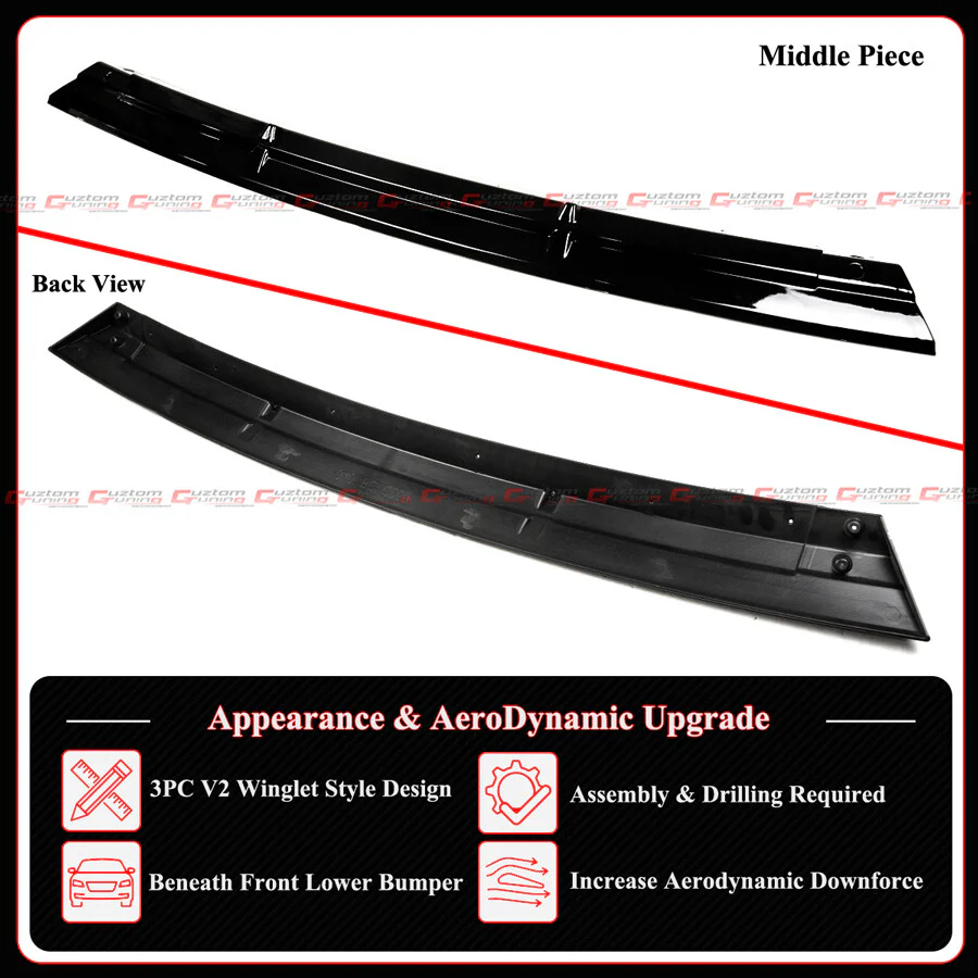 Gloss Black Front Bumper Lip Splitter Valance for Mercedes Benz W205 C300 C43 AMG Coupe/Sedan 2019-2021 - Image 3