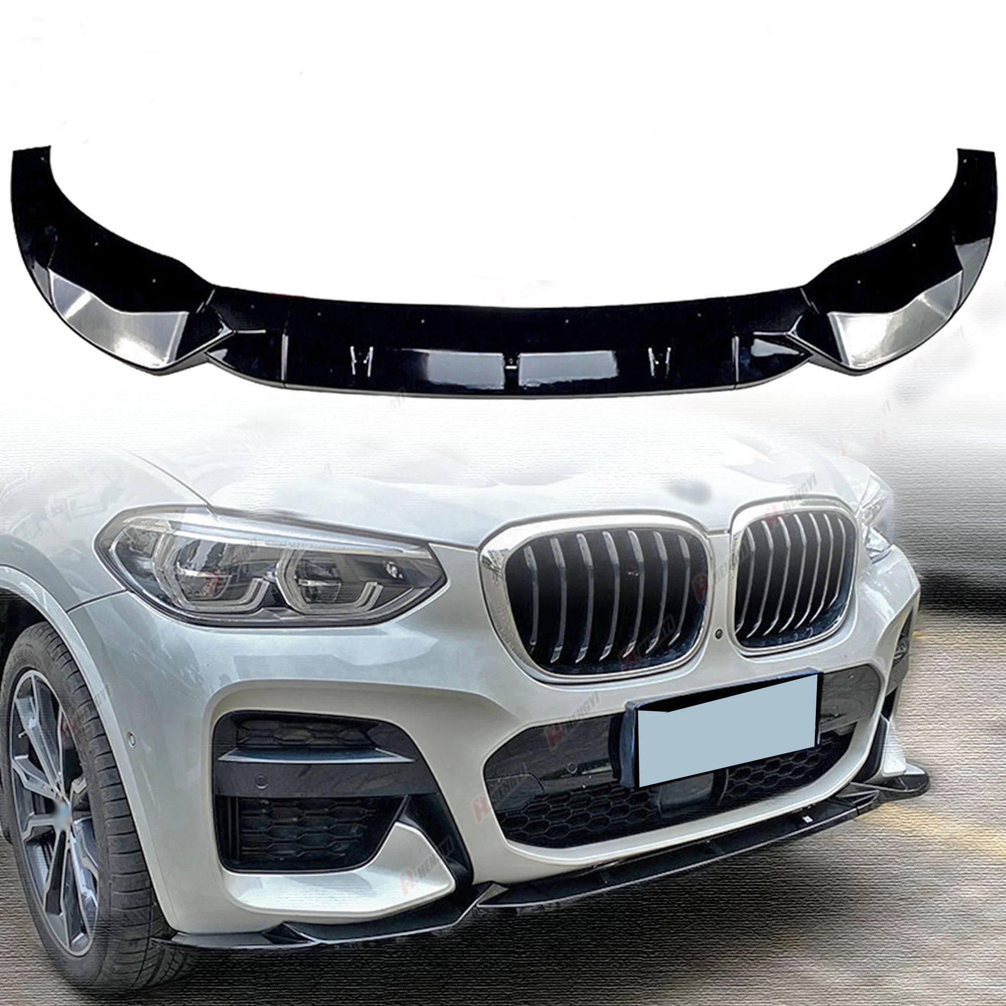 Gloss Black Front Bumper Spoiler Lip Kit For BMW X3 G01 X4 G02 M Sport 2018-2021