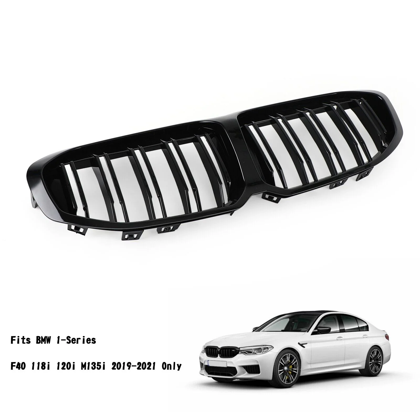 Gloss Black Front Kidney Hood Grille For BMW F40 1-Series 2020-2024 - Image 3