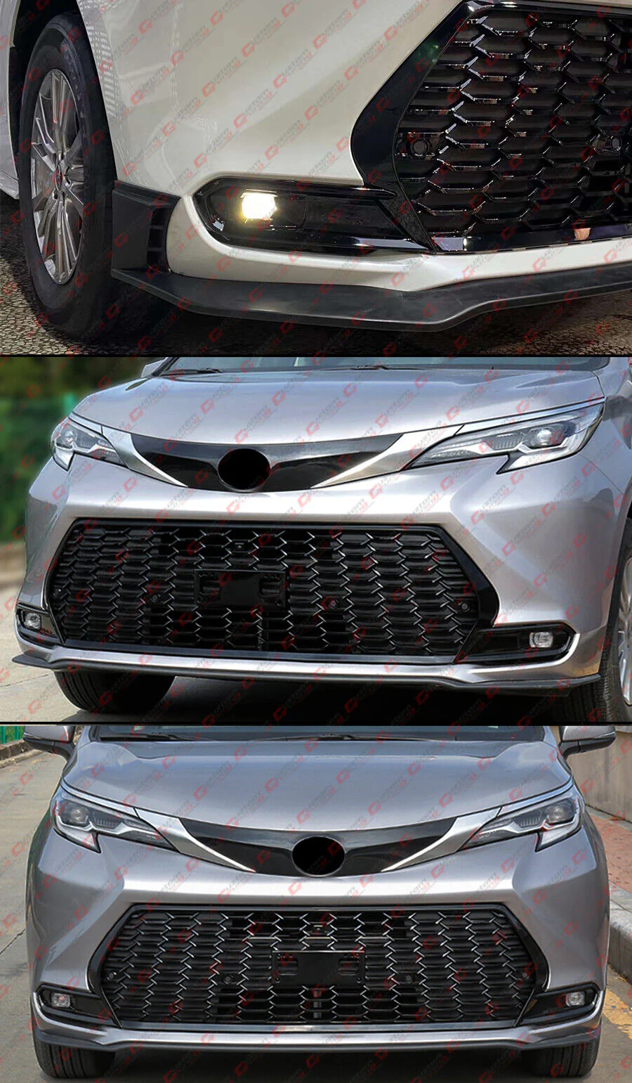 Gloss Black Honeycomb Front Bumper Grille Conversion for Sienna LE XLE 2021-2025 - Image 6