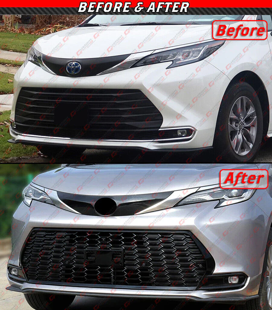 Gloss Black Honeycomb Front Bumper Grille Conversion for Sienna LE XLE 2021-2025 - Image 7