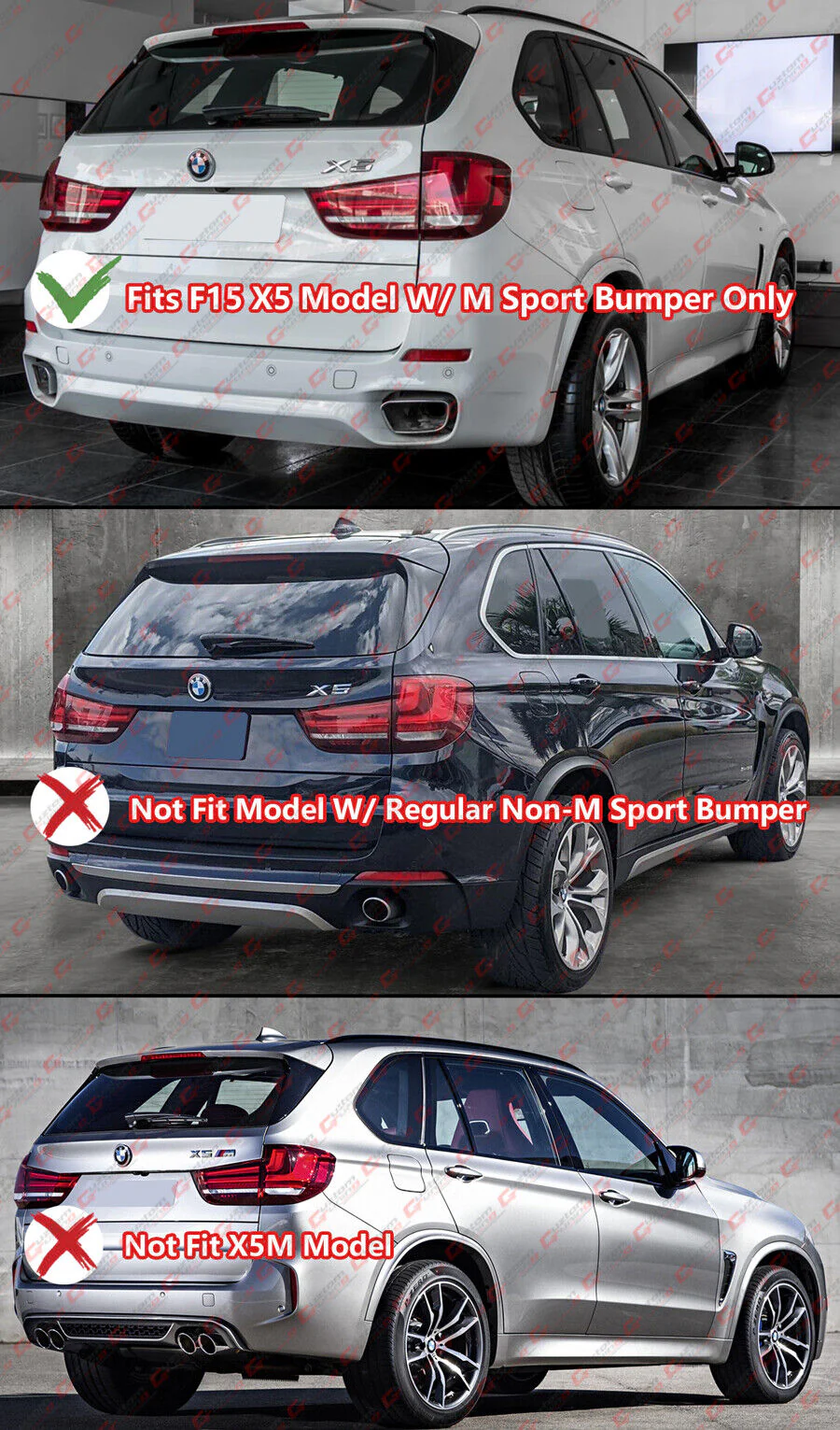 Gloss Black Rear Bumper Diffuser W/Corner Extension For BMW X5 F15 M Sport 2015-2018 - Image 8