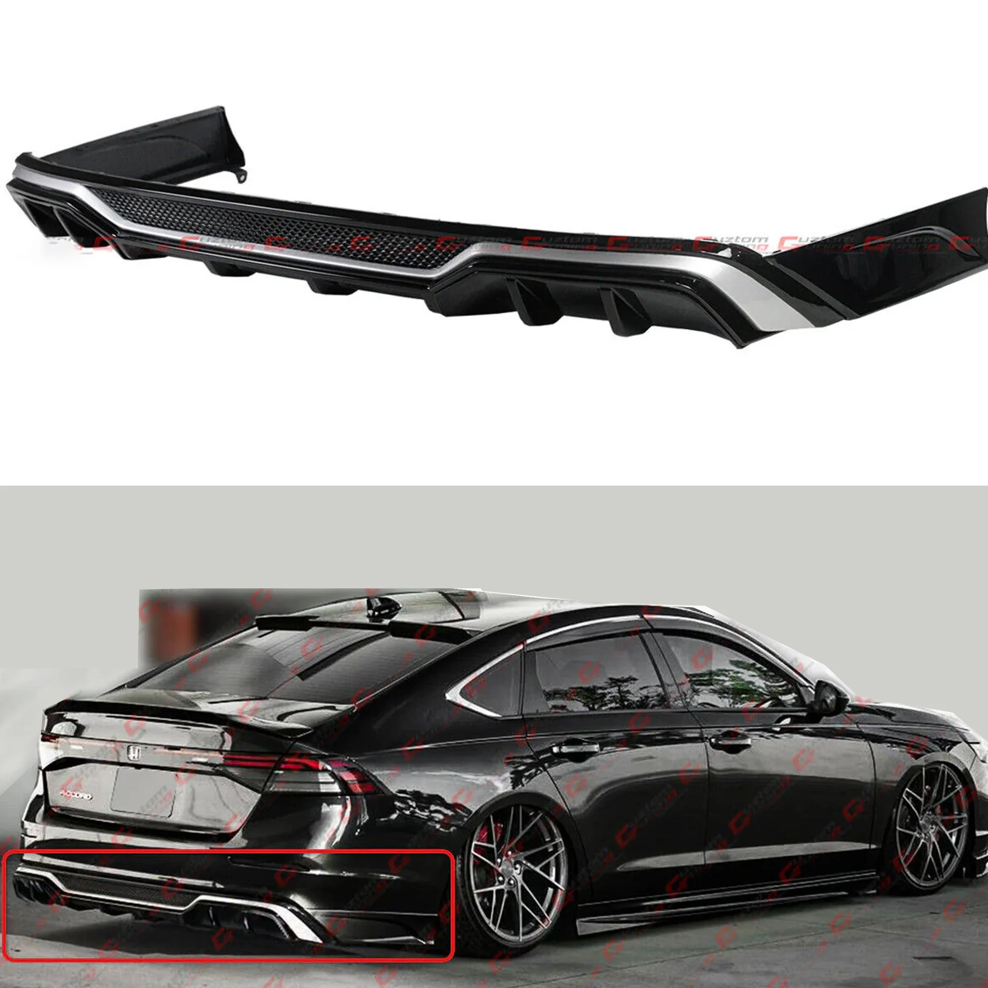 Gloss Black Rear Bumper Diffuser w/ Corner Extensions for Honda Accord 2023-2026