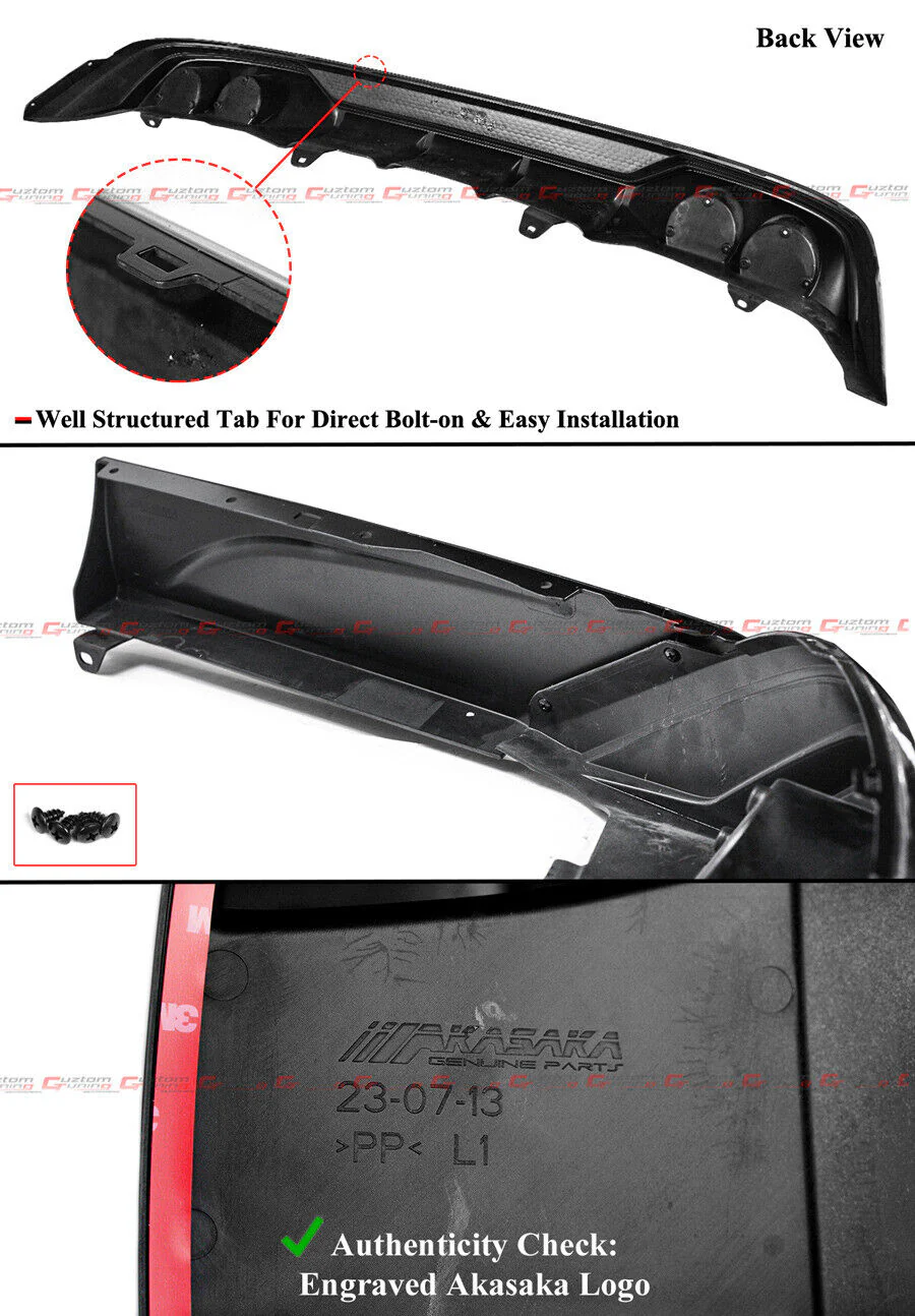 Gloss Black Rear Bumper Diffuser w/ Corner Extensions for Honda Accord 2023-2026 - Image 3