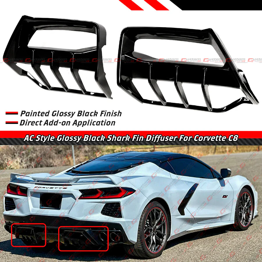 Gloss Black Rear Diffuser Add-On Kit For 2020–2025 Chevy Corvette C8 Stingray Z51 E-Ray - Image 2
