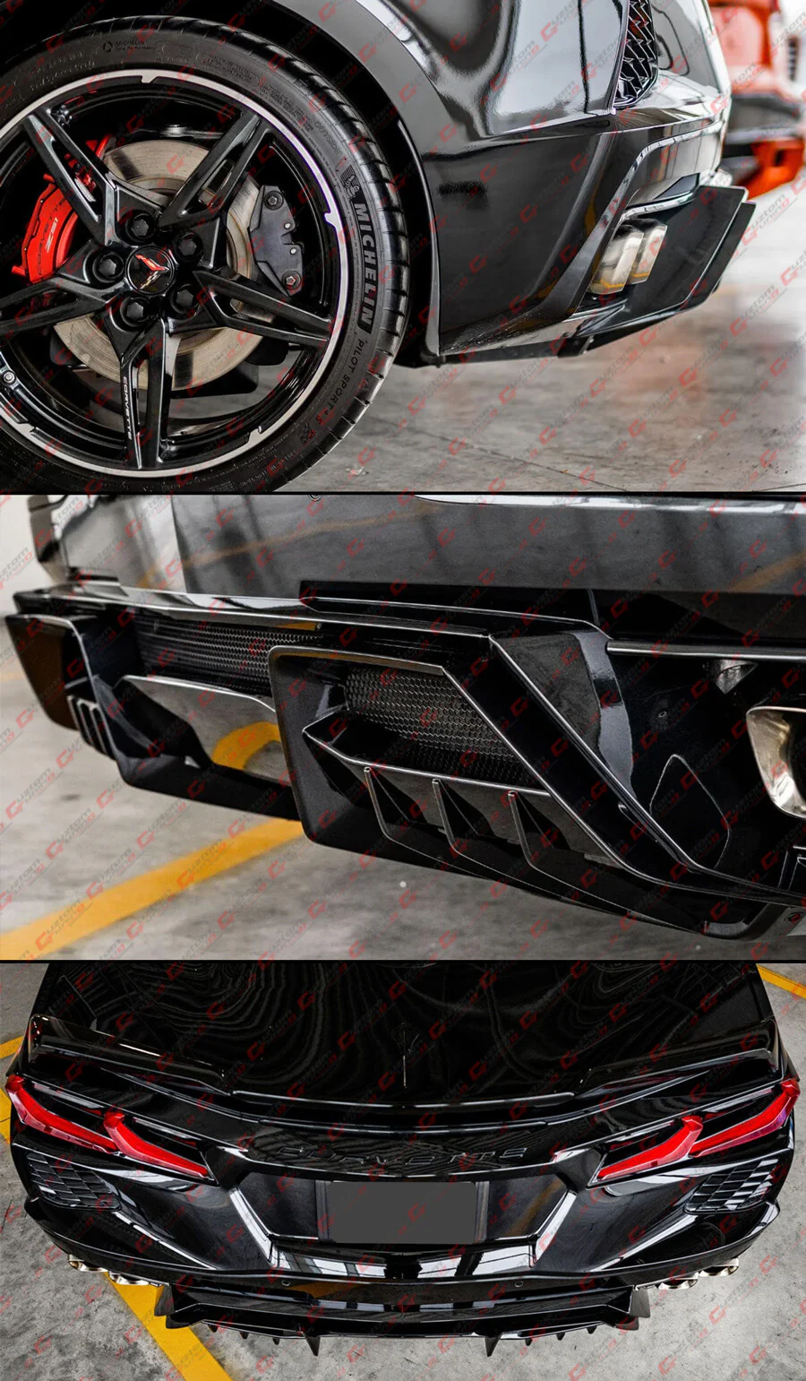 Gloss Black Rear Diffuser Add-On Kit For 2020–2025 Chevy Corvette C8 Stingray Z51 E-Ray - Image 9