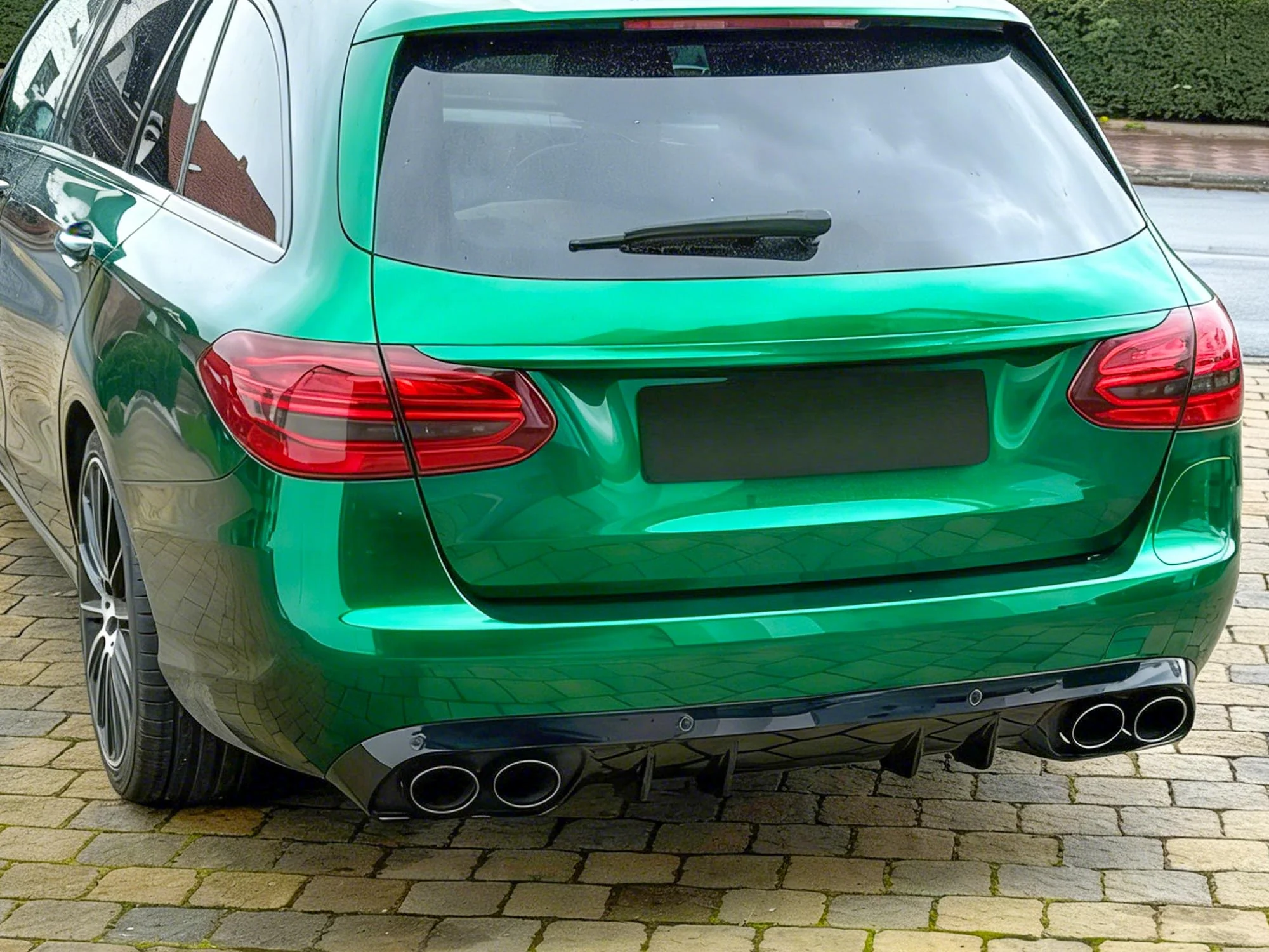 C43 Style Gloss Black Rear Diffuser + Exhaust Tips For Mercedes W205 C200 C300 C350 Non-AMG Sedan 2015-2021 - Image 3