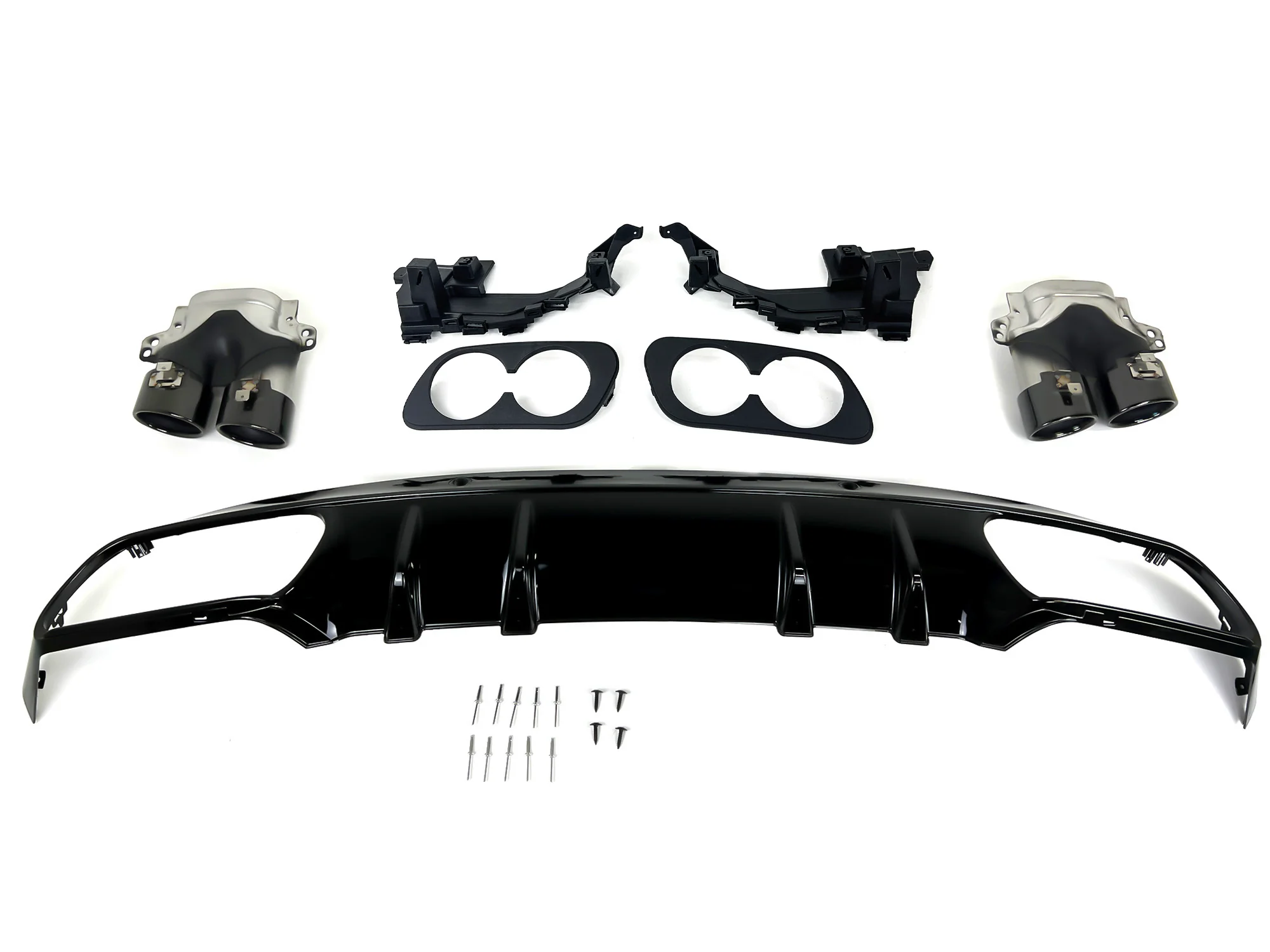 C43 Style Gloss Black Rear Diffuser + Exhaust Tips For Mercedes W205 C200 C300 C350 Non-AMG Sedan 2015-2021 - Image 6