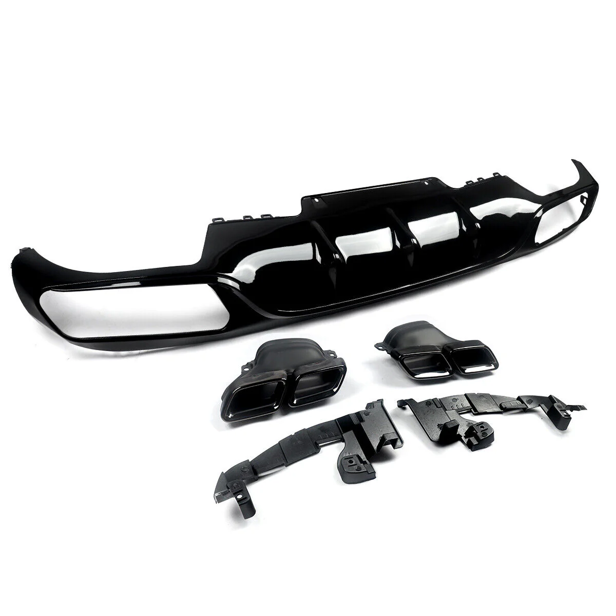 Gloss Black Rear Diffuser & Exhaust Tips For Mercedes E Class W213 Standard Bumper 2017-2020 - Image 3