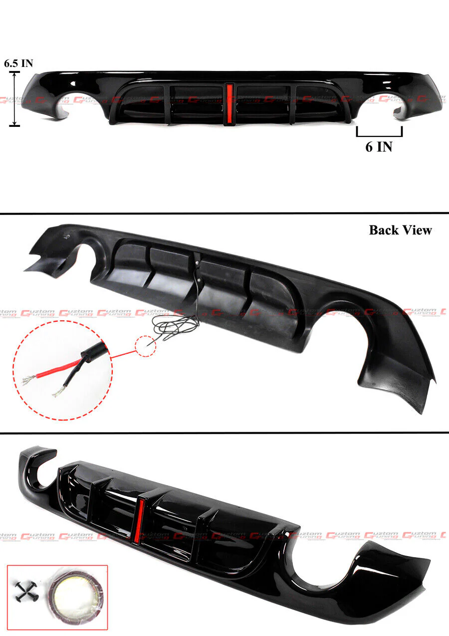 Gloss Black Rear Diffuser w/ LED Ligths & Corner Extension For 2017-2022 Infiniti Q60 - Image 2