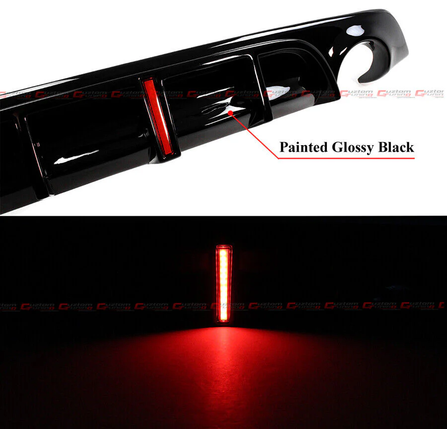 Gloss Black Rear Diffuser w/ LED Ligths & Corner Extension For 2017-2022 Infiniti Q60 - Image 3