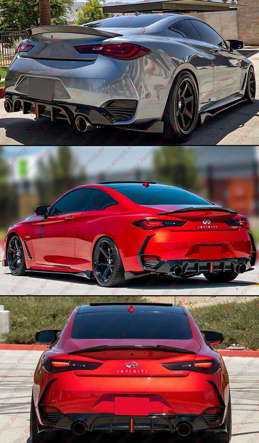 Gloss Black Rear Diffuser w/ LED Ligths & Corner Extension For 2017-2022 Infiniti Q60 - Image 6
