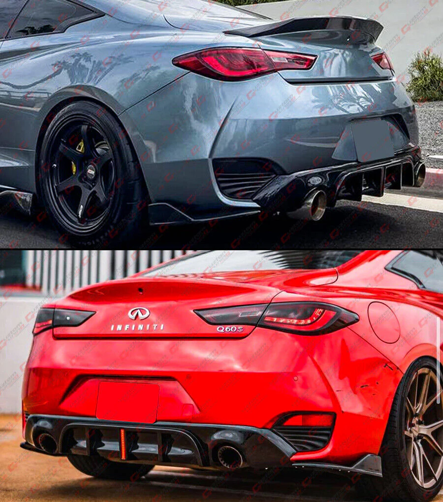 Gloss Black Rear Diffuser w/ LED Ligths & Corner Extension For 2017-2022 Infiniti Q60 - Image 7