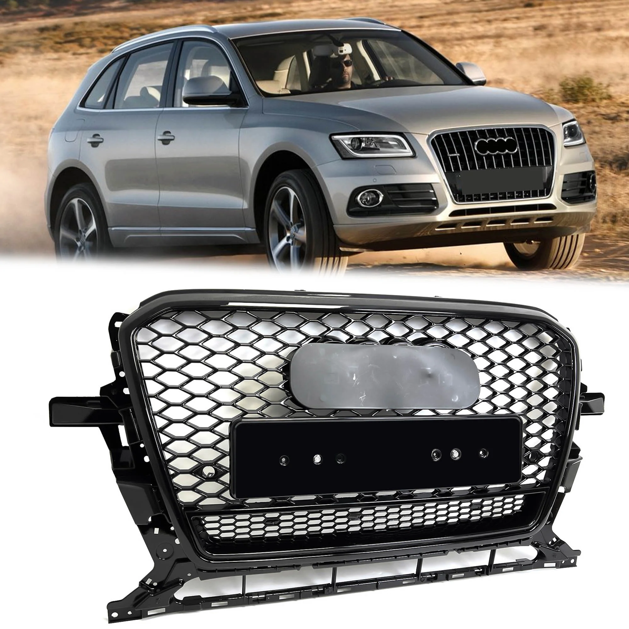 Gloss Black RSQ5 Style Front Grille for Audi Q5 2013-2017 Replacement Grill