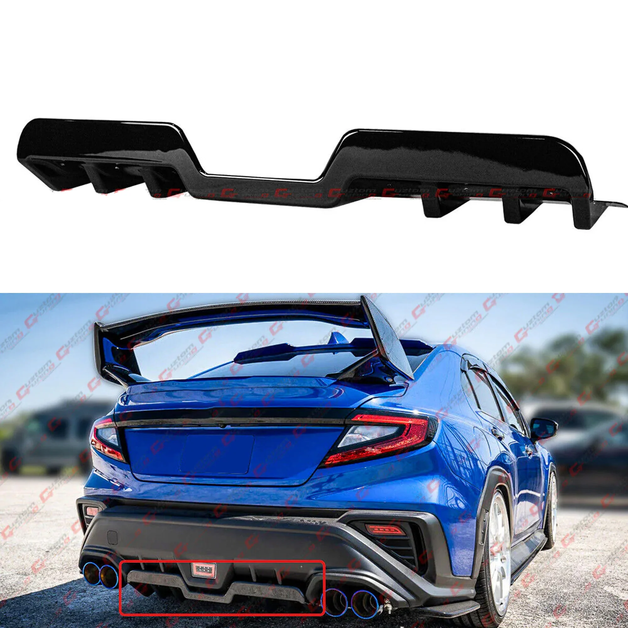 Gloss Black Shark Fin Rear Bumper Diffuser Fit For 2022-2026 Subaru WRX