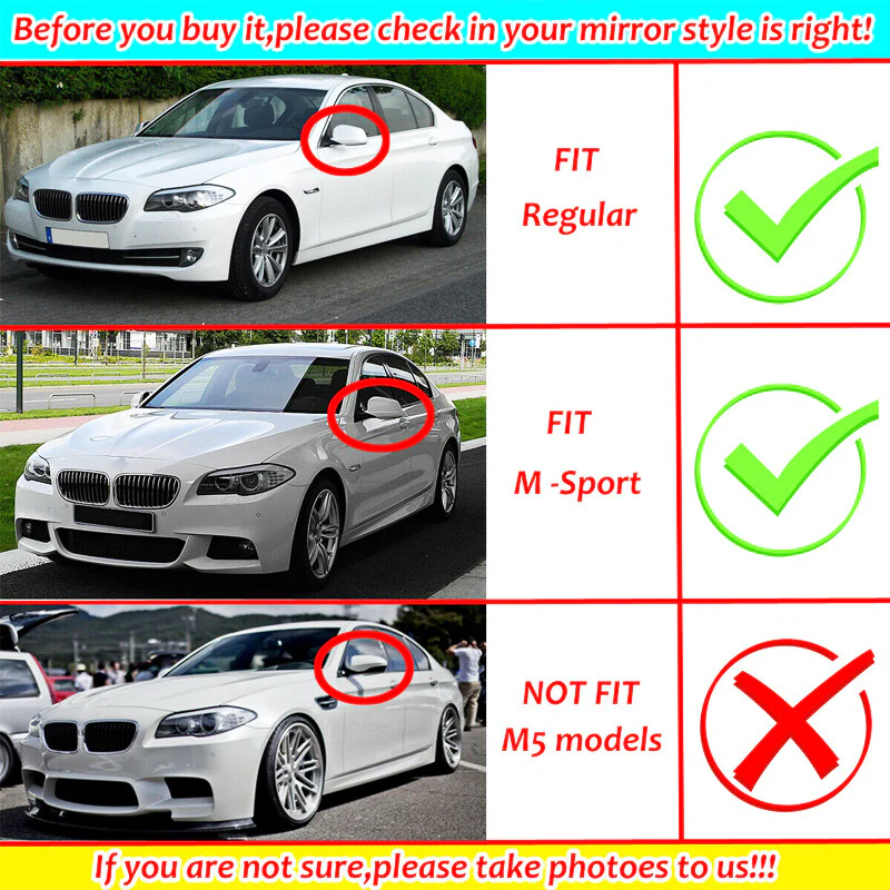 Gloss Black Side Mirror Cover Caps Replacement For BMW 5 Series F10 F11 2011-2013 Pre-LCI - Image 3