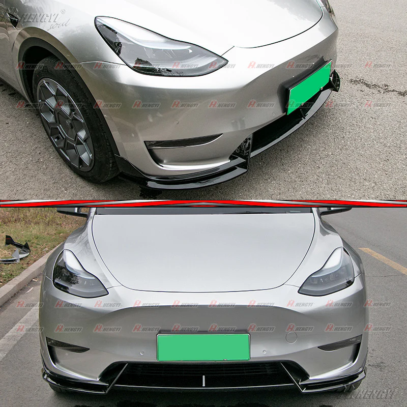 Glossy Black ABS Front Bumper Lip Spoiler Splitter For Tesla Model Y 2020-2024 - Image 2