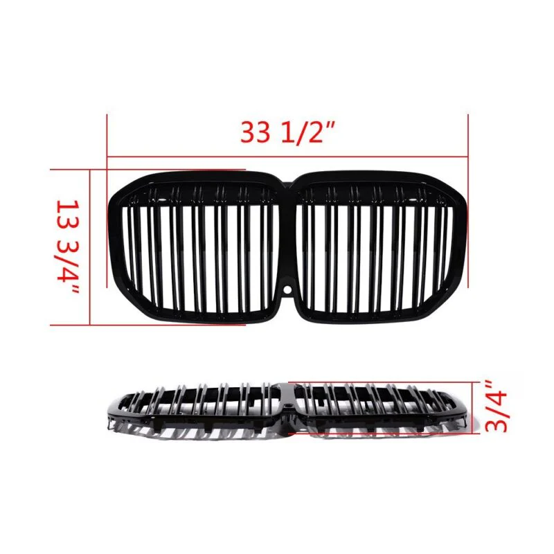 Front Bumper Grill Gloss Black Double Slat Grille Fit 2019-2022 BMW G07 X7 PRE-LCI - Image 7
