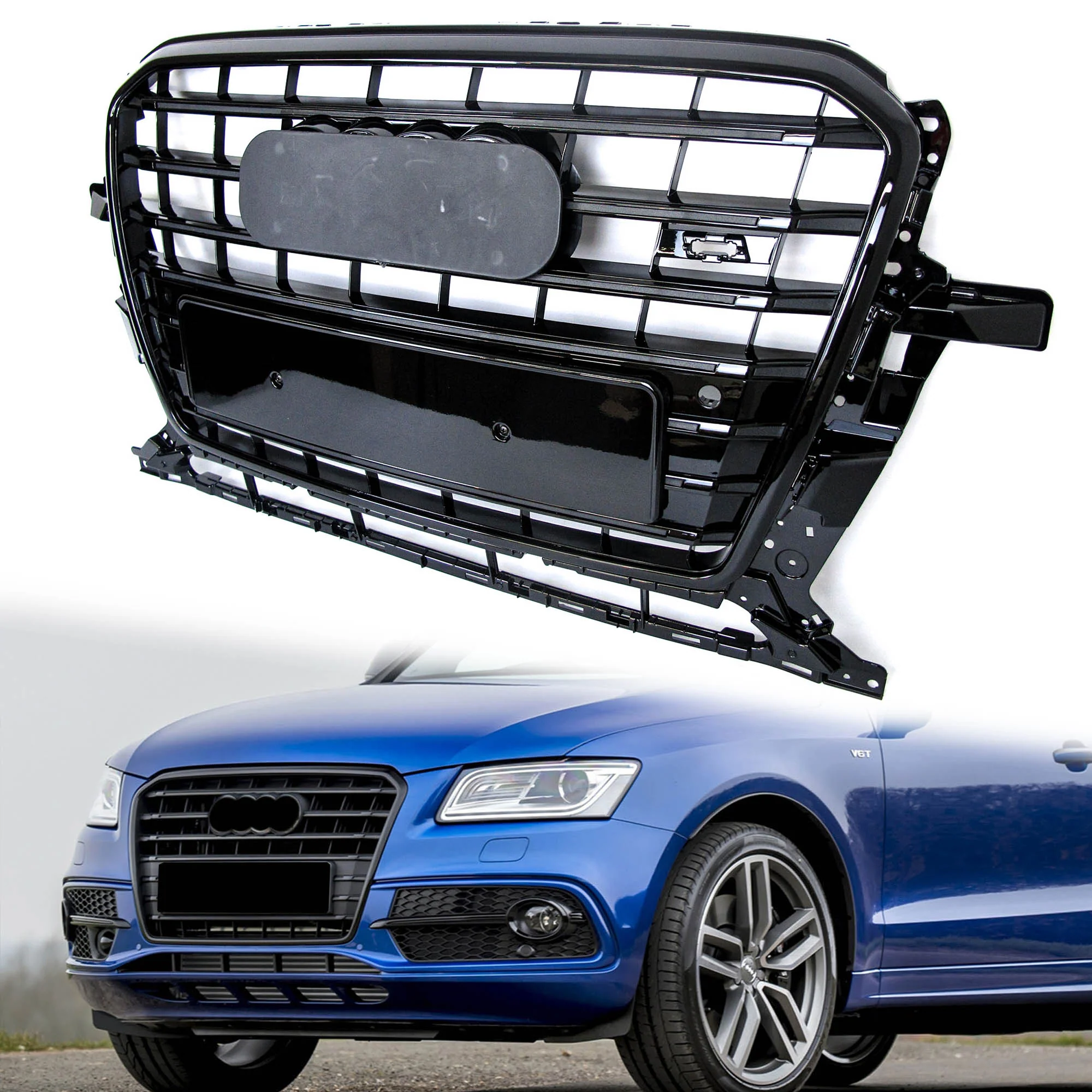 Glossy Black Front Bumper Grille Grill For Audi Q5 2013-2017 Base / S-line