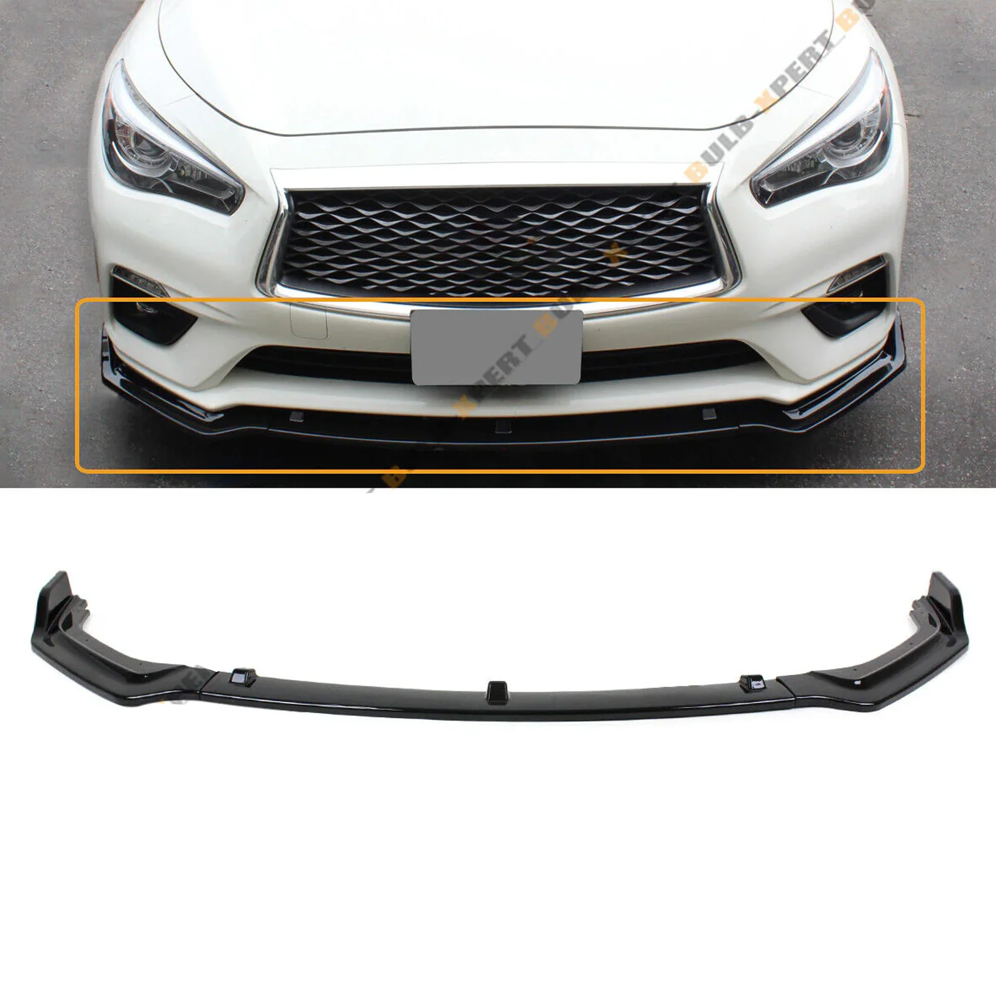 Glossy Black Front Bumper Lip Splitter For 2018-2024 Infiniti Q50 Luxe Base Premium