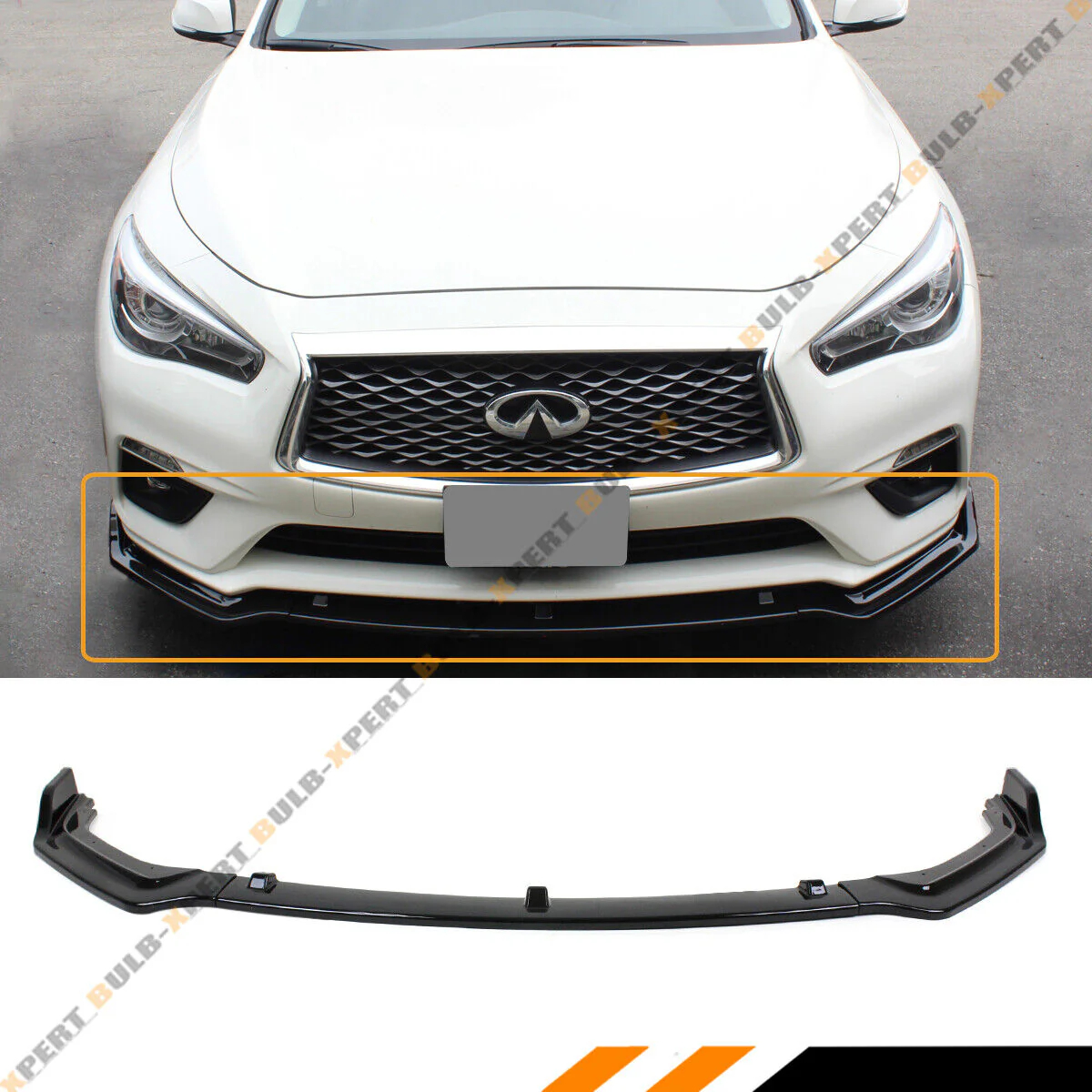 Glossy Black Front Bumper Lip Splitter For 2018-2024 Infiniti Q50 Luxe Base Premium - Image 2
