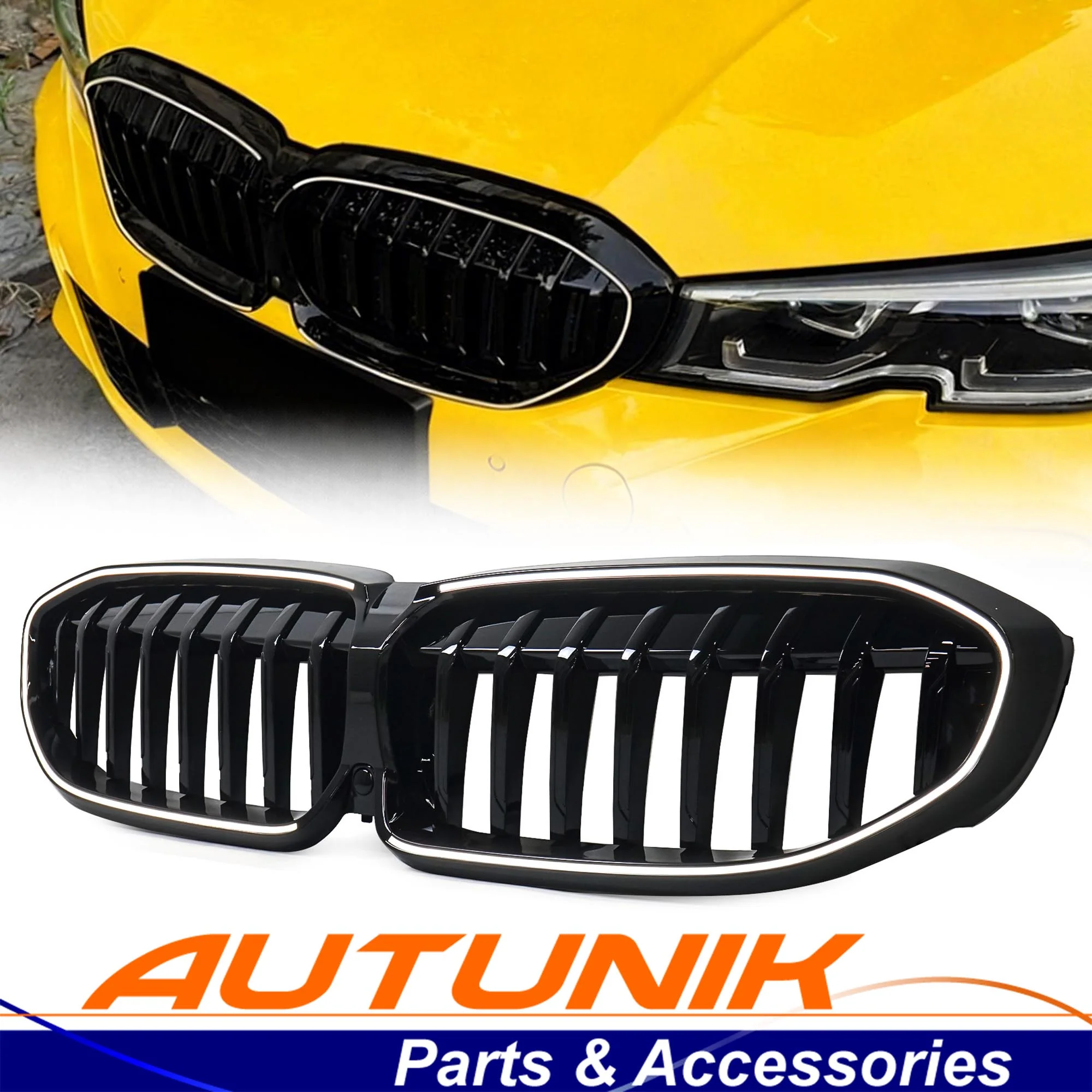 Glossy Black Front Kidney Grille W/ LED For 2019-2022 BMW G20 330i M340i