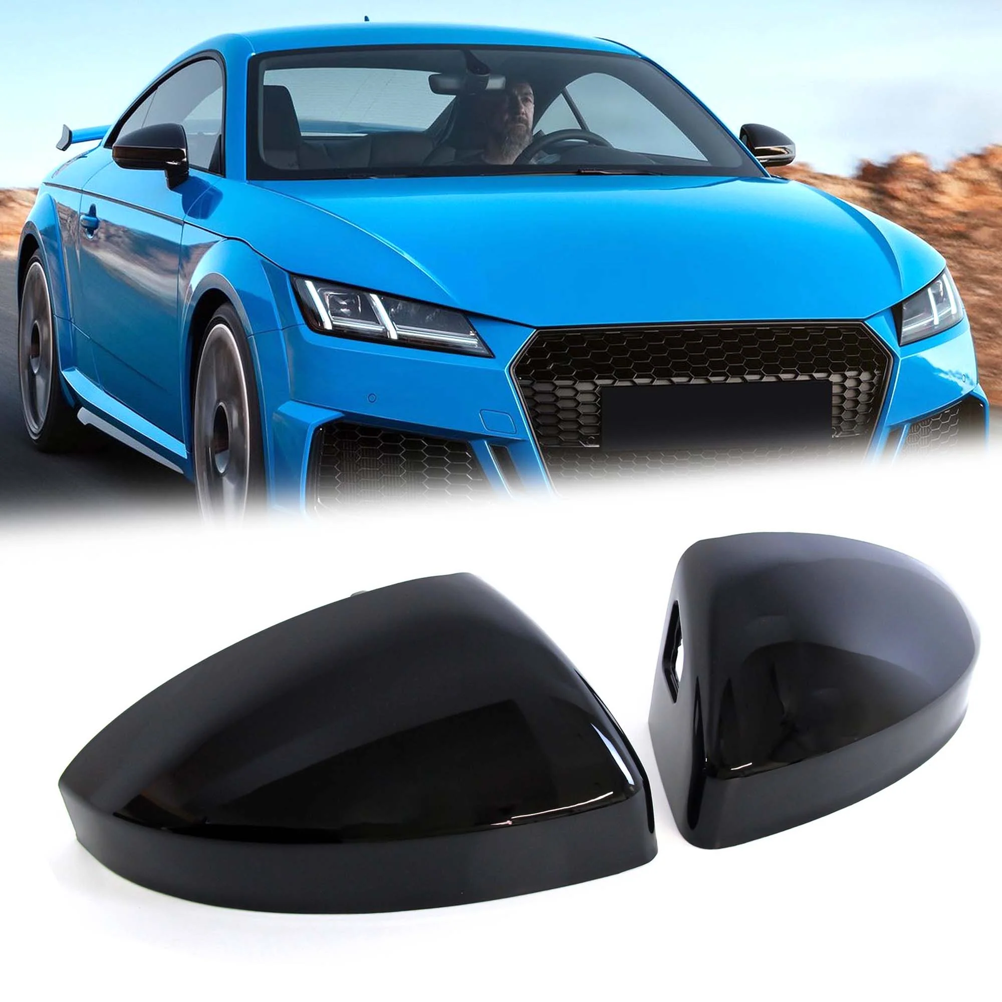 Gloss Black Mirror Cover Caps Replace For AUDI TT MK3 8S TT TTS TTRS R8 2015-2025 W/ Lane Assist - Image 2