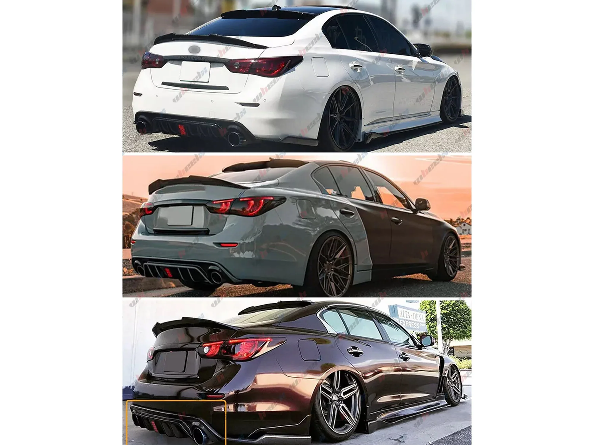 Gloss Black Rear Diffuser w/ LED Brake Light for Infiniti Q50 2018 2019 2020 2021 2022 2023 2024 - Image 3
