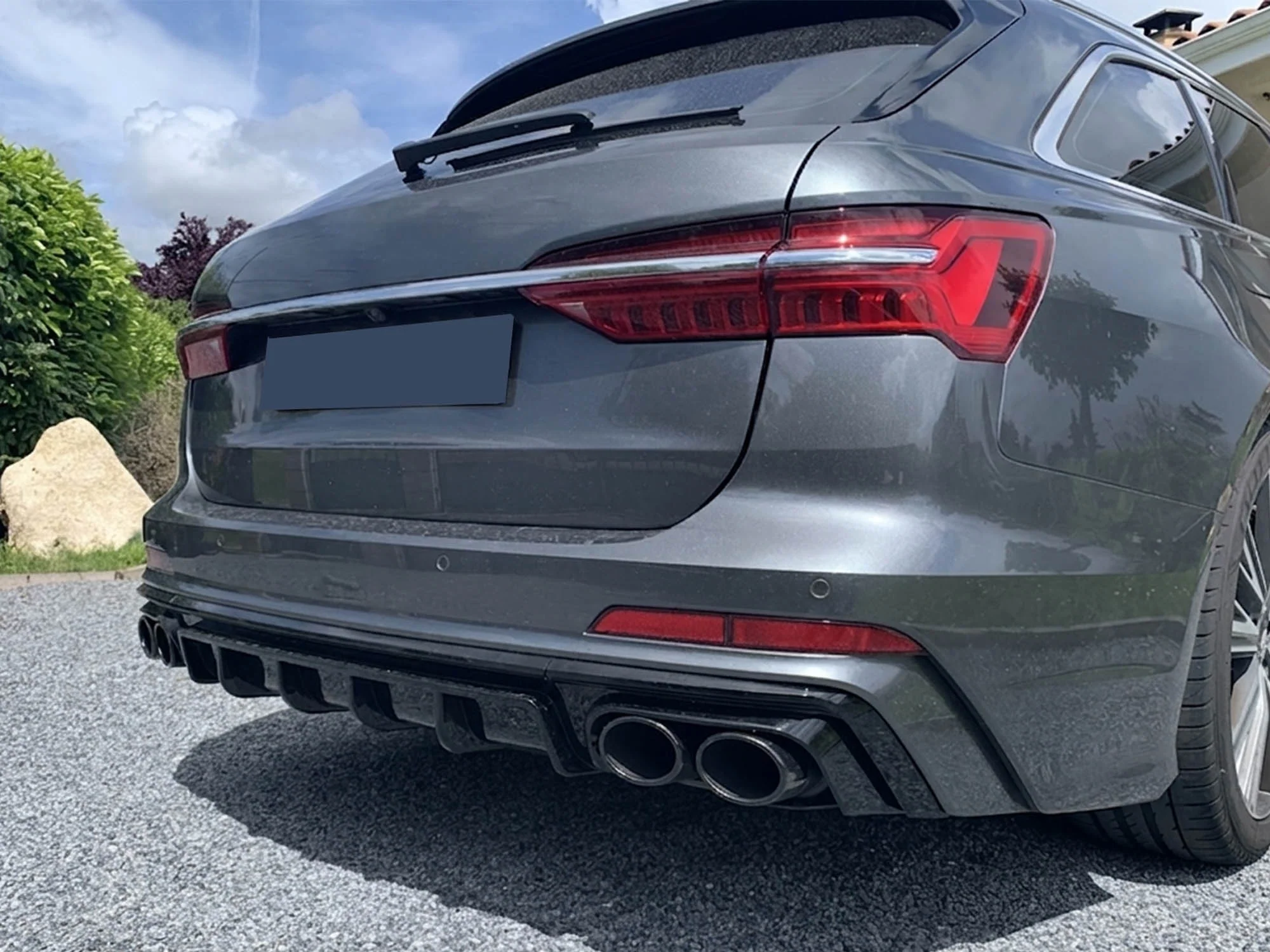 S6 Style Rear Diffuser w/ Black Exhaust Tips for 2019-2025 Audi A6 C8 S-line S6 - Image 3