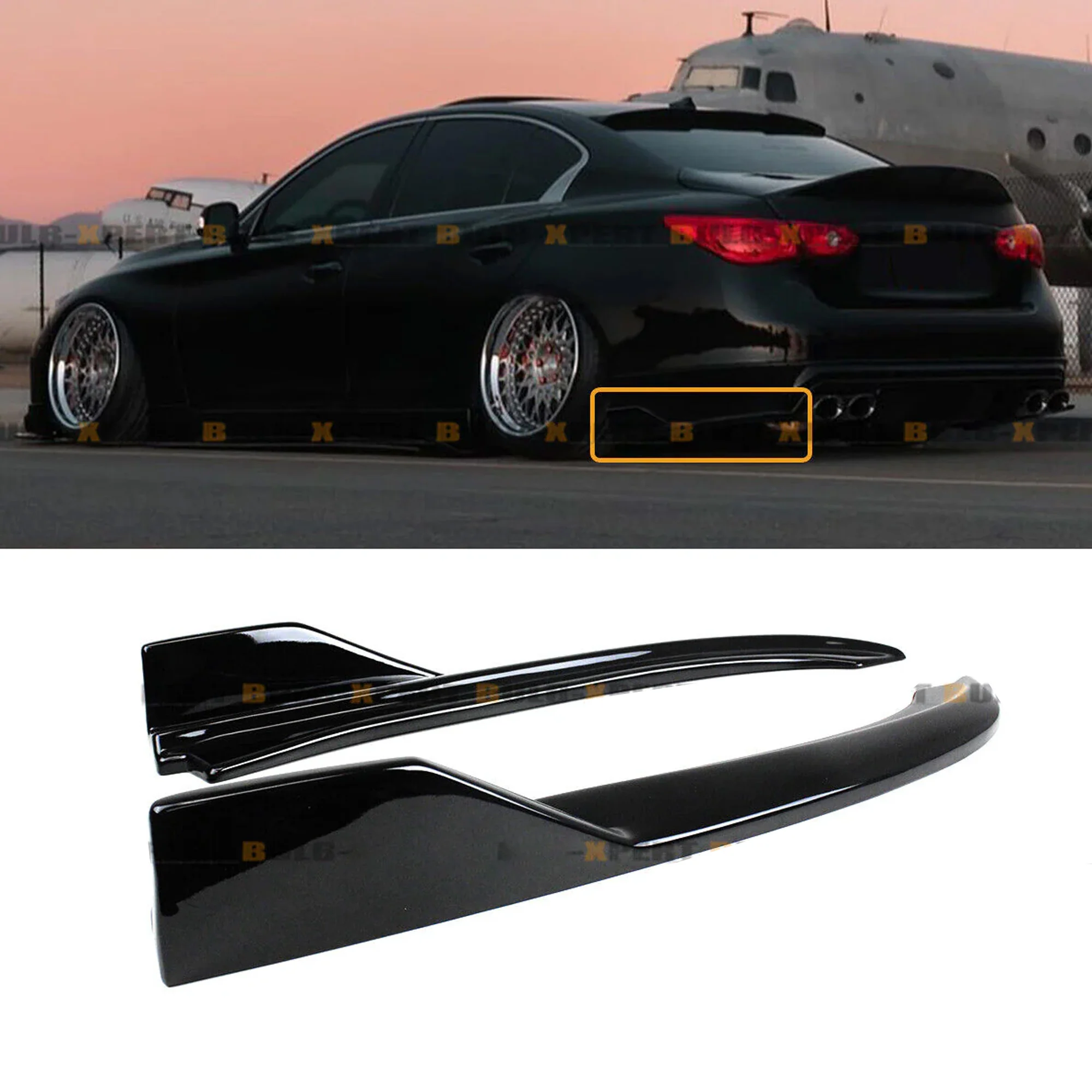 Glossy Black Rear Bumper Side Corner Splitters Aprons For 2014-2017 Infiniti Q50