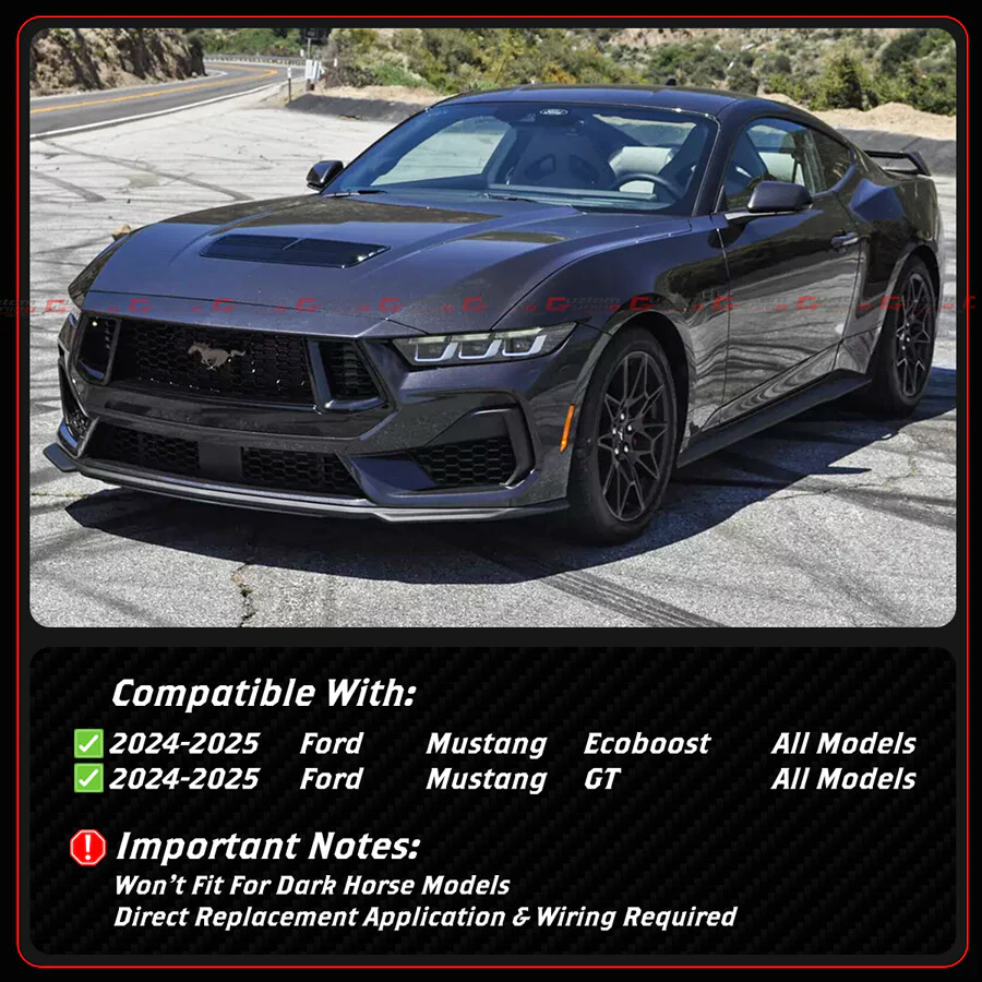 GT-V Style Front Mesh Grille w/ LED Halo Lights For 2024–2025 Ford Mustang GT Ecoboost - Image 3